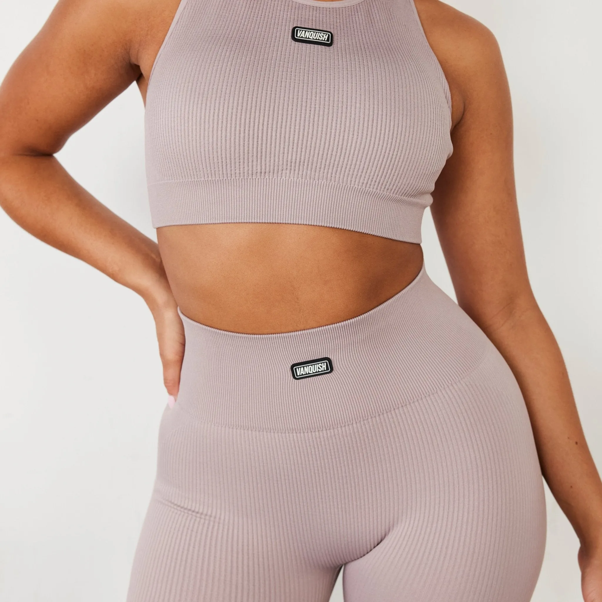 Square Neck Vanquish Ribbed Seamless Blush Racer Back Bra