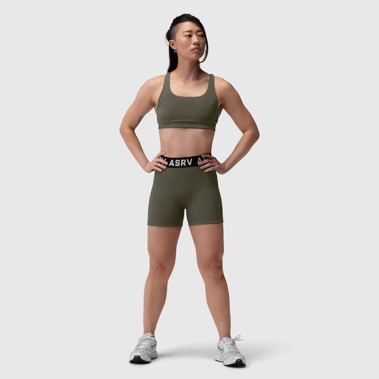 W039. Lycra? Hybrid Sports Bra - Olive Versatile Support