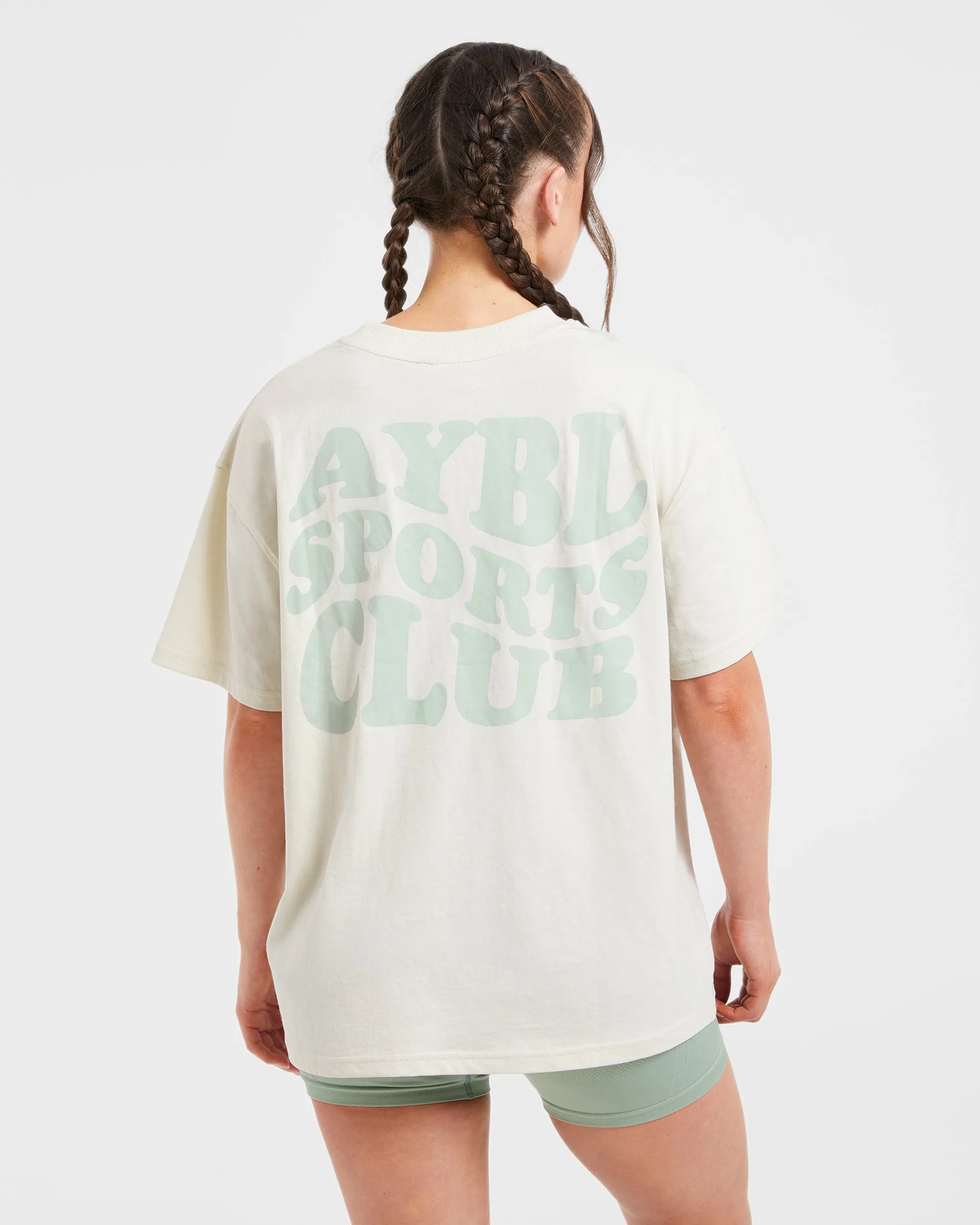 Sports Club Wavy Oversized T Shirt - Off White/Green Four Way Stretch MoistureWicking