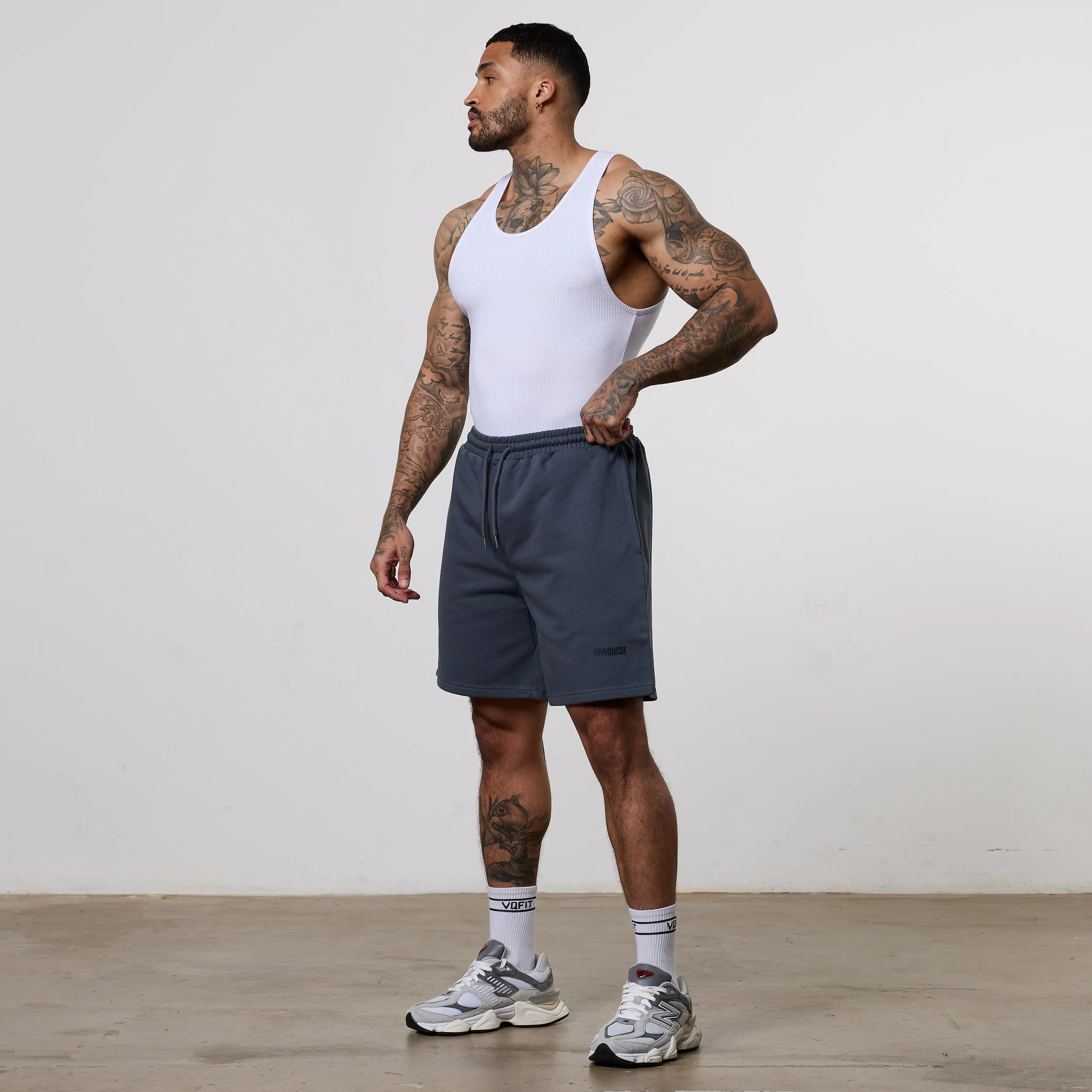 Vanquish Essential Denim Blue Oversized Heavyweight Shorts Stretchy Waist