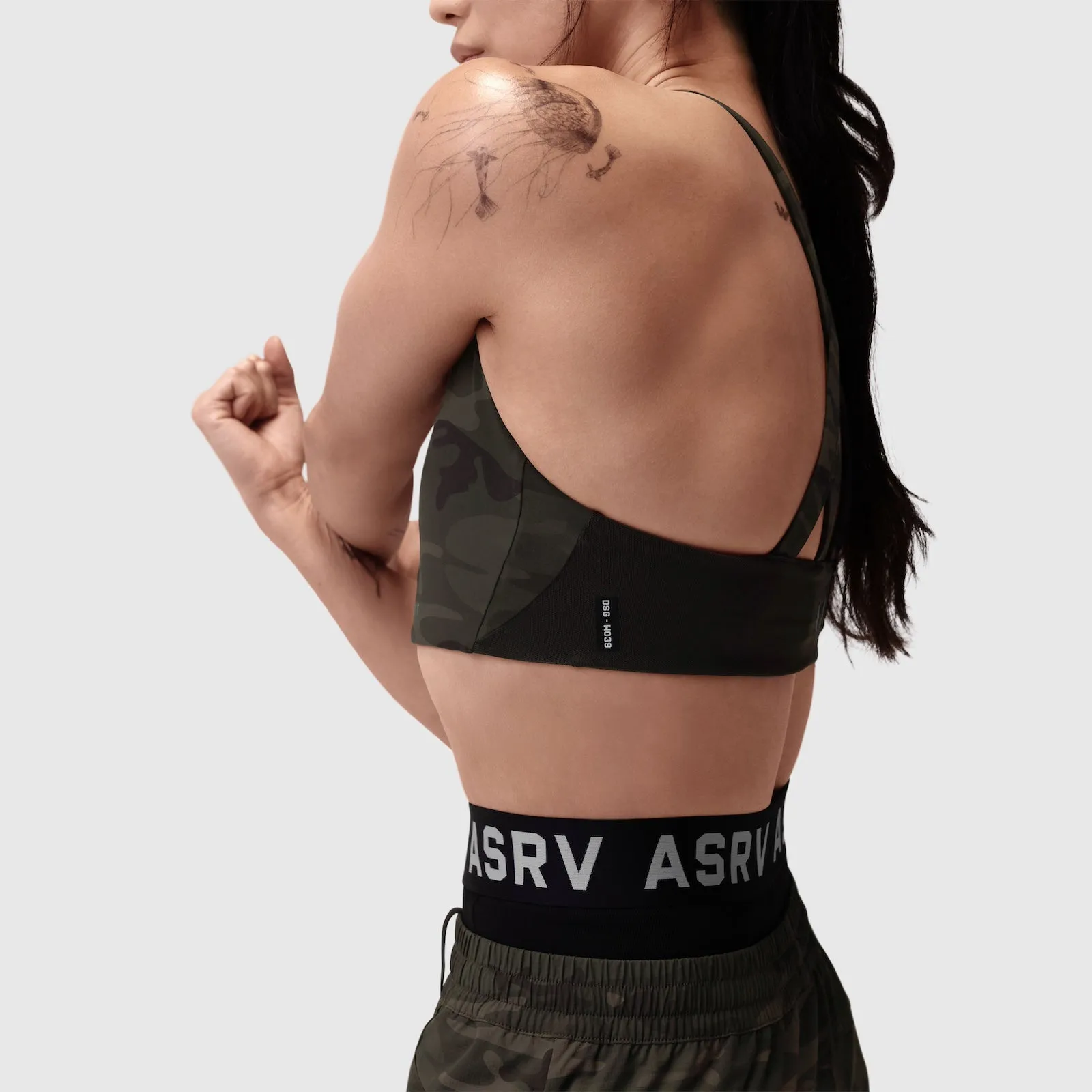 Non-Irritating Band Small seams W039. Lycra? Hybrid Sports Bra - Dark Camo