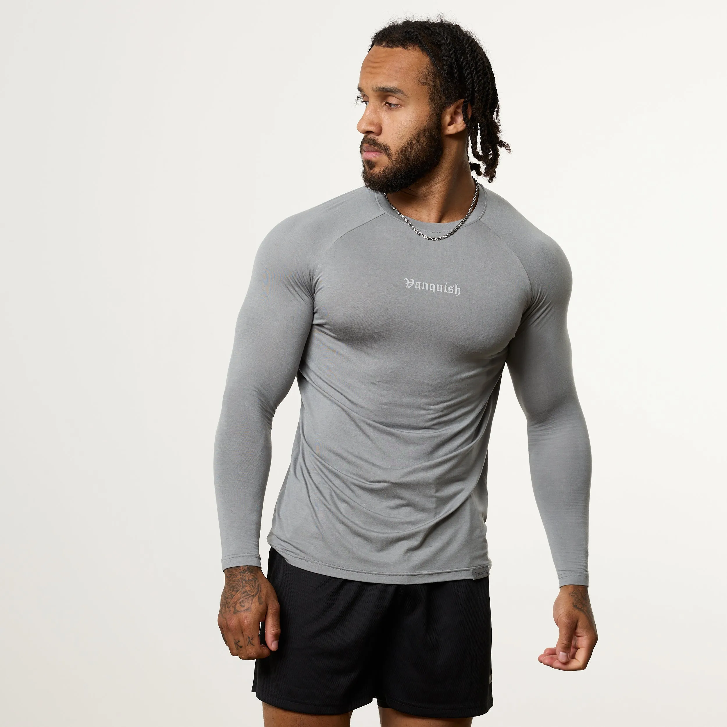 Urban Outfit homecoming Vanquish Ultra Soft Steel Grey Long Sleeve Slim Fit T Shirt