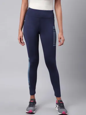 Wide Waistband Support Alcis Women Navy Blue Drytech  Solid Cropped Training Tights