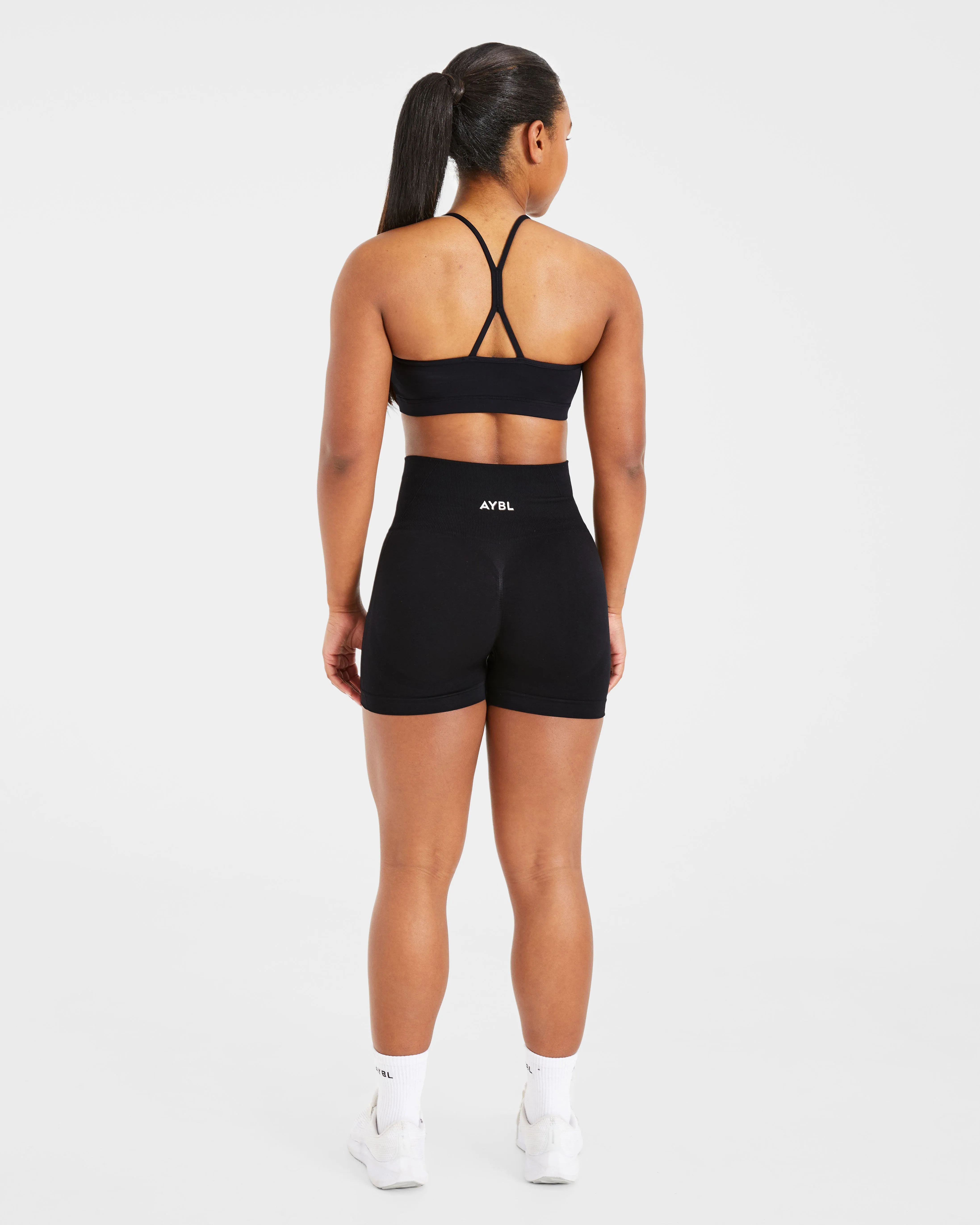 Essential Ruched Sports Bra - Black Stretchy Comfort simple design