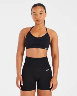 Essential Ruched Sports Bra - Black Topstitching seams Smooth Fabric