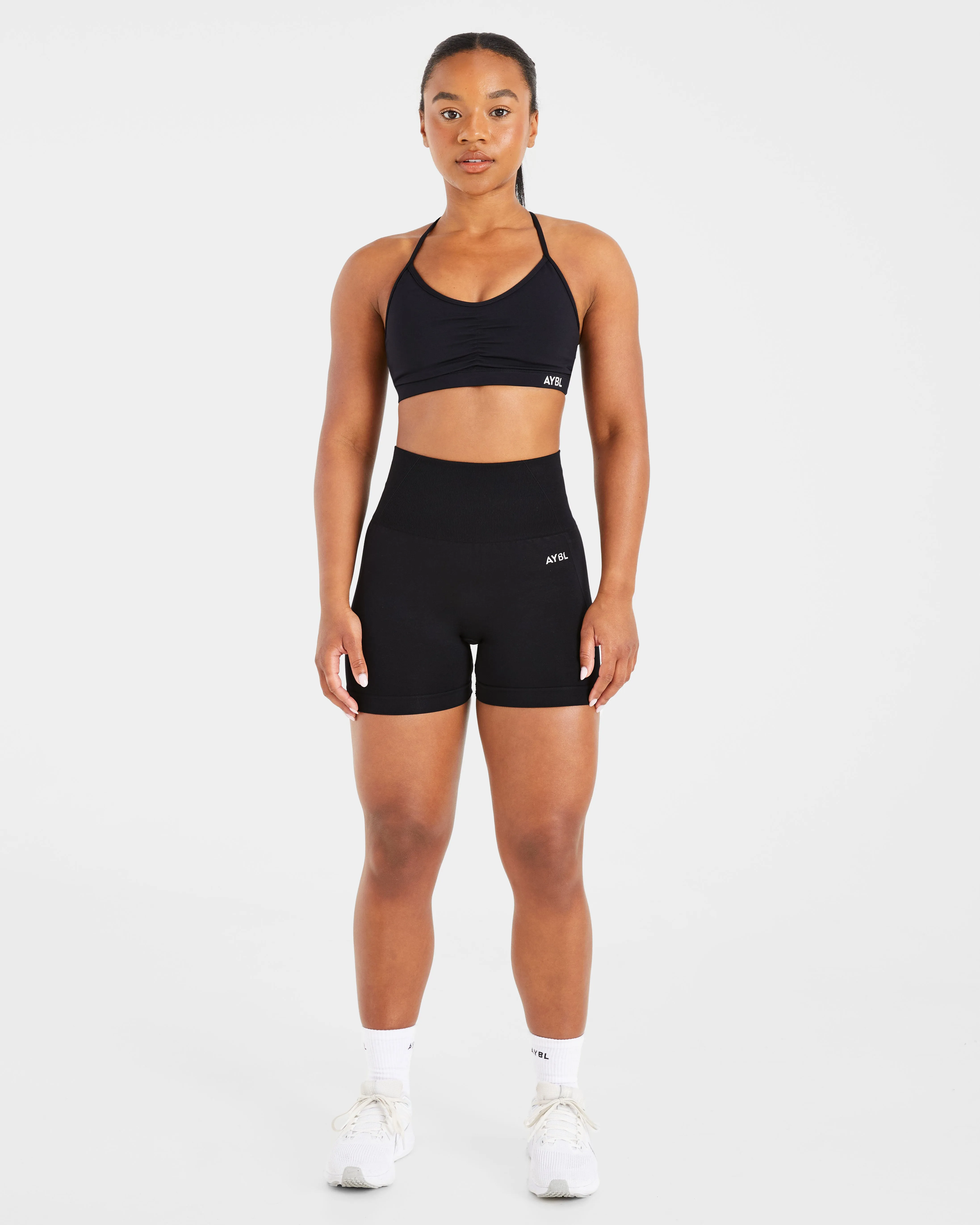 Lightweight Support smooth material Essential Ruched Sports Bra - Black