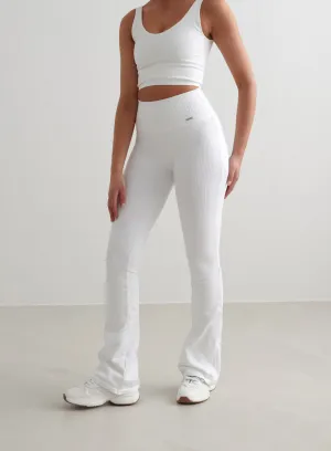 White Ribbed Seamless Flare Tights Urban Style