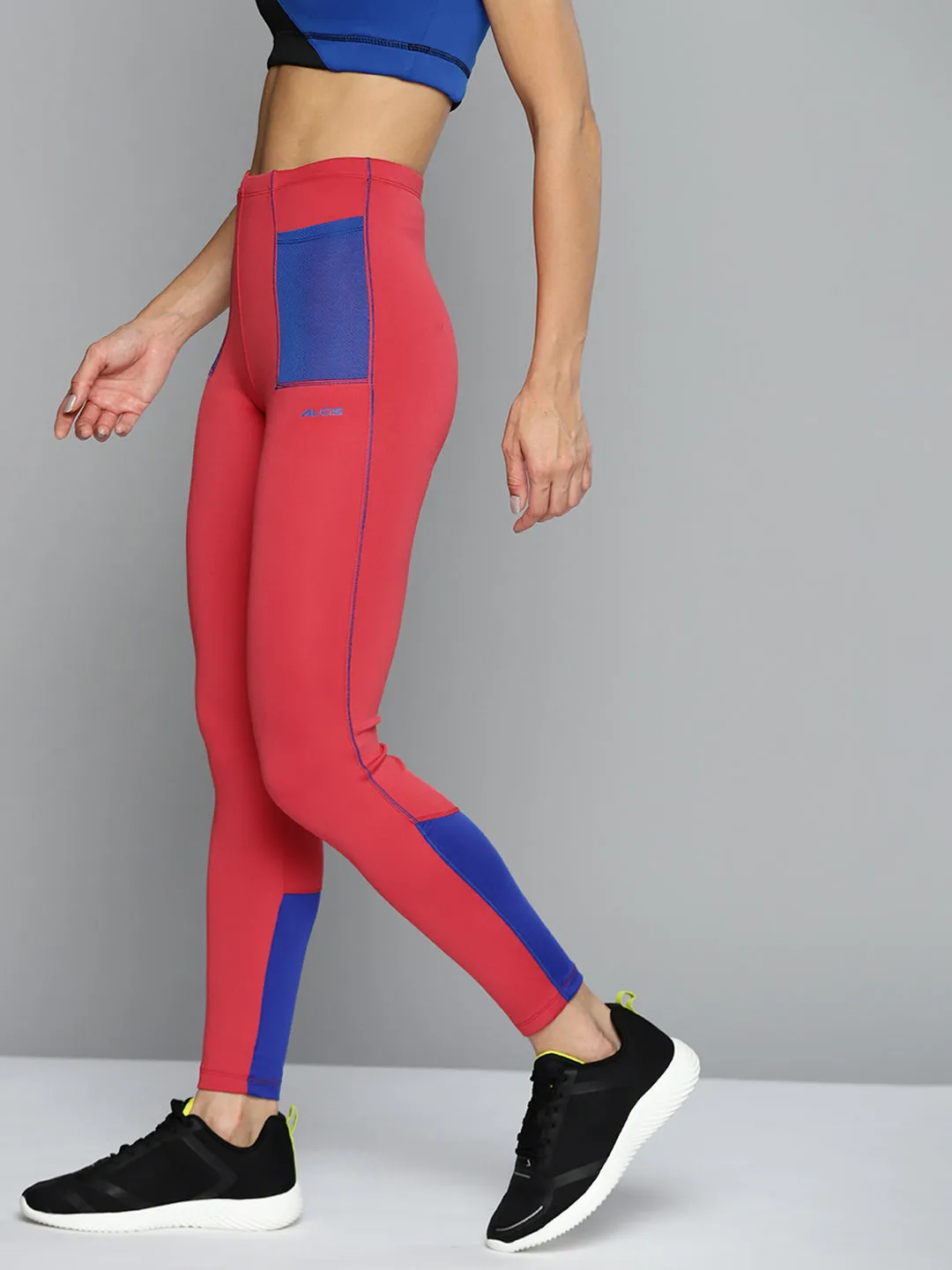Eco Friendly Cross Waist Design Alcis Women Red Solid High-Waist Tights