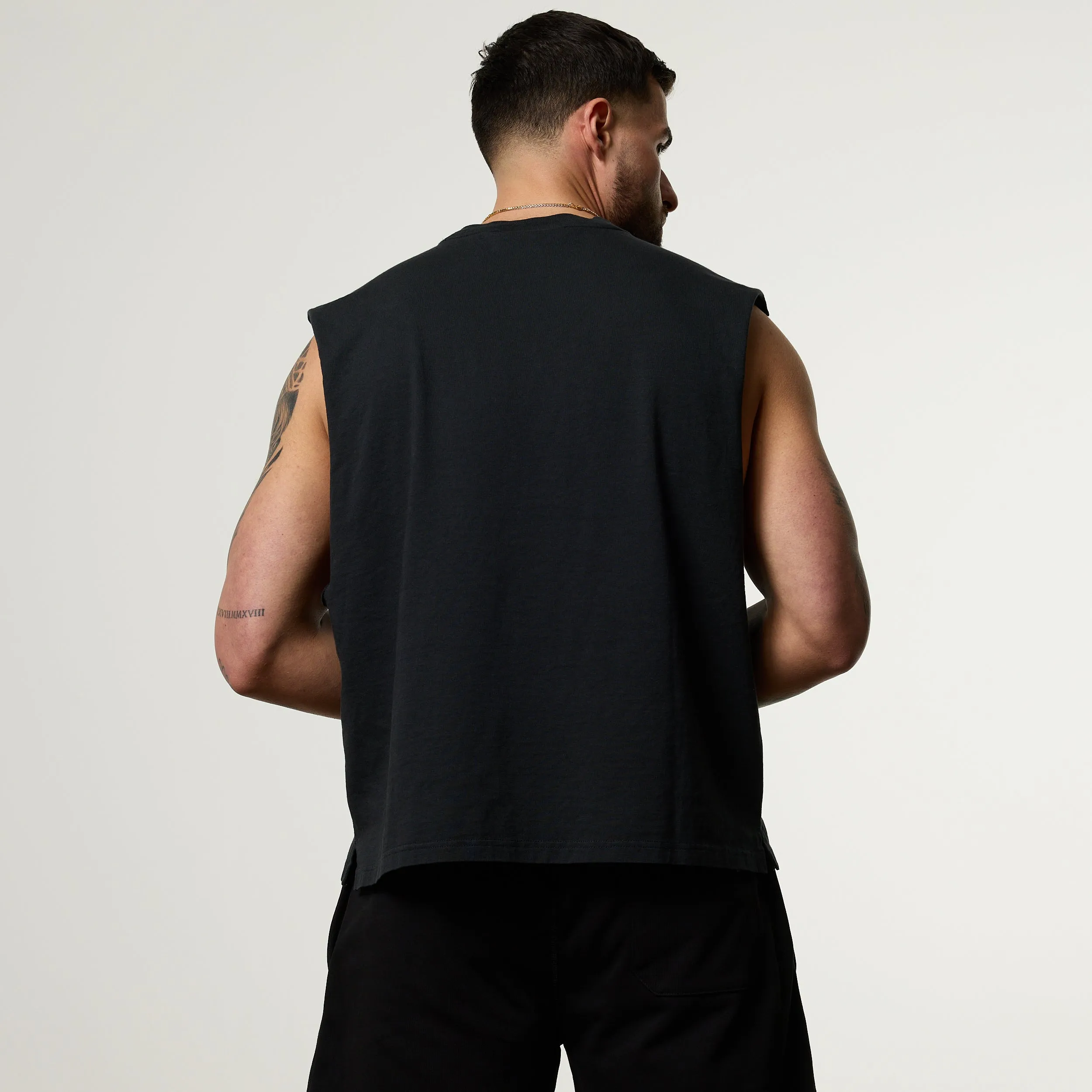 Vanquish Obsidian Black Eagle Sleeveless T Shirt Garment Washed Texture