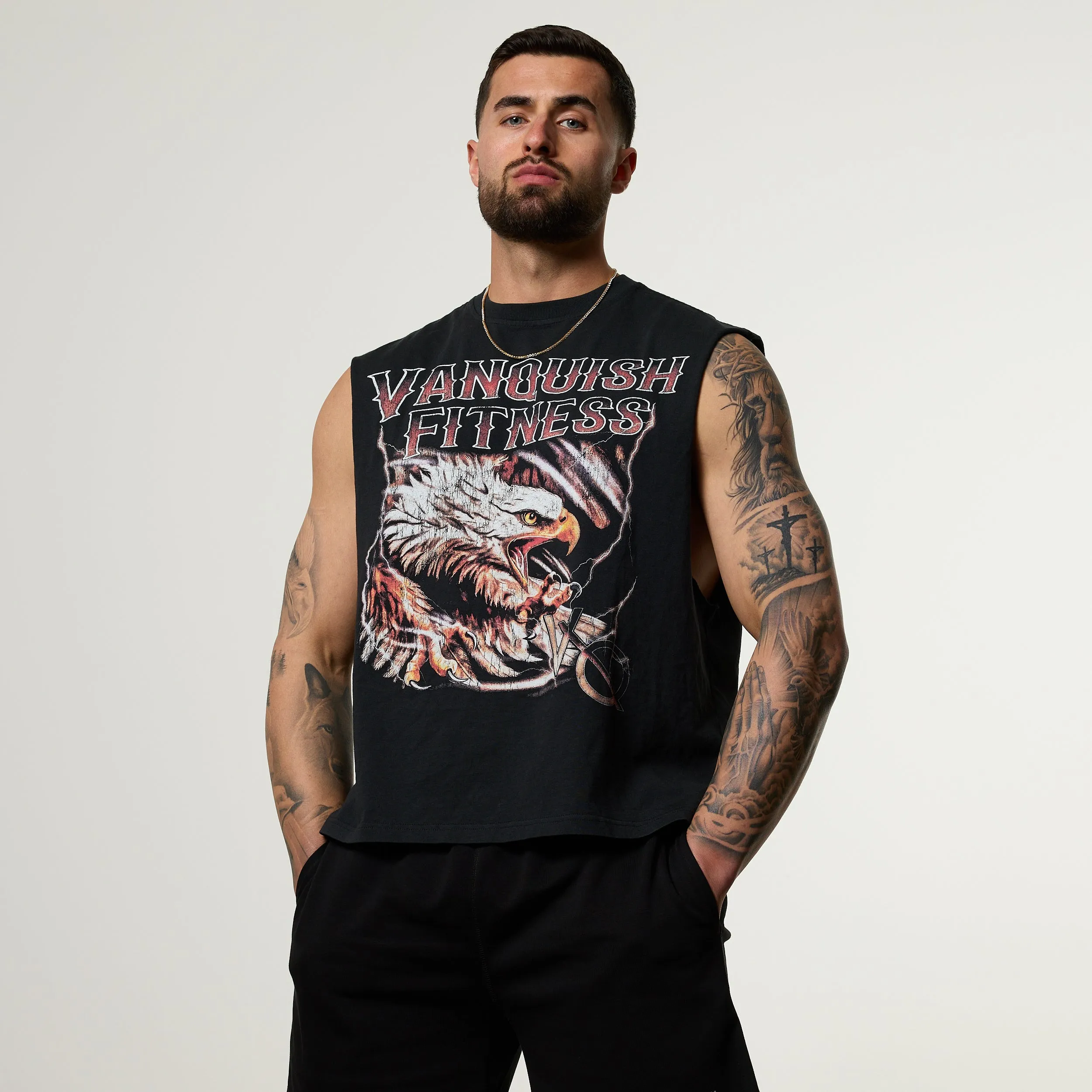 Vanquish Obsidian Black Eagle Sleeveless T Shirt Formal Elegance