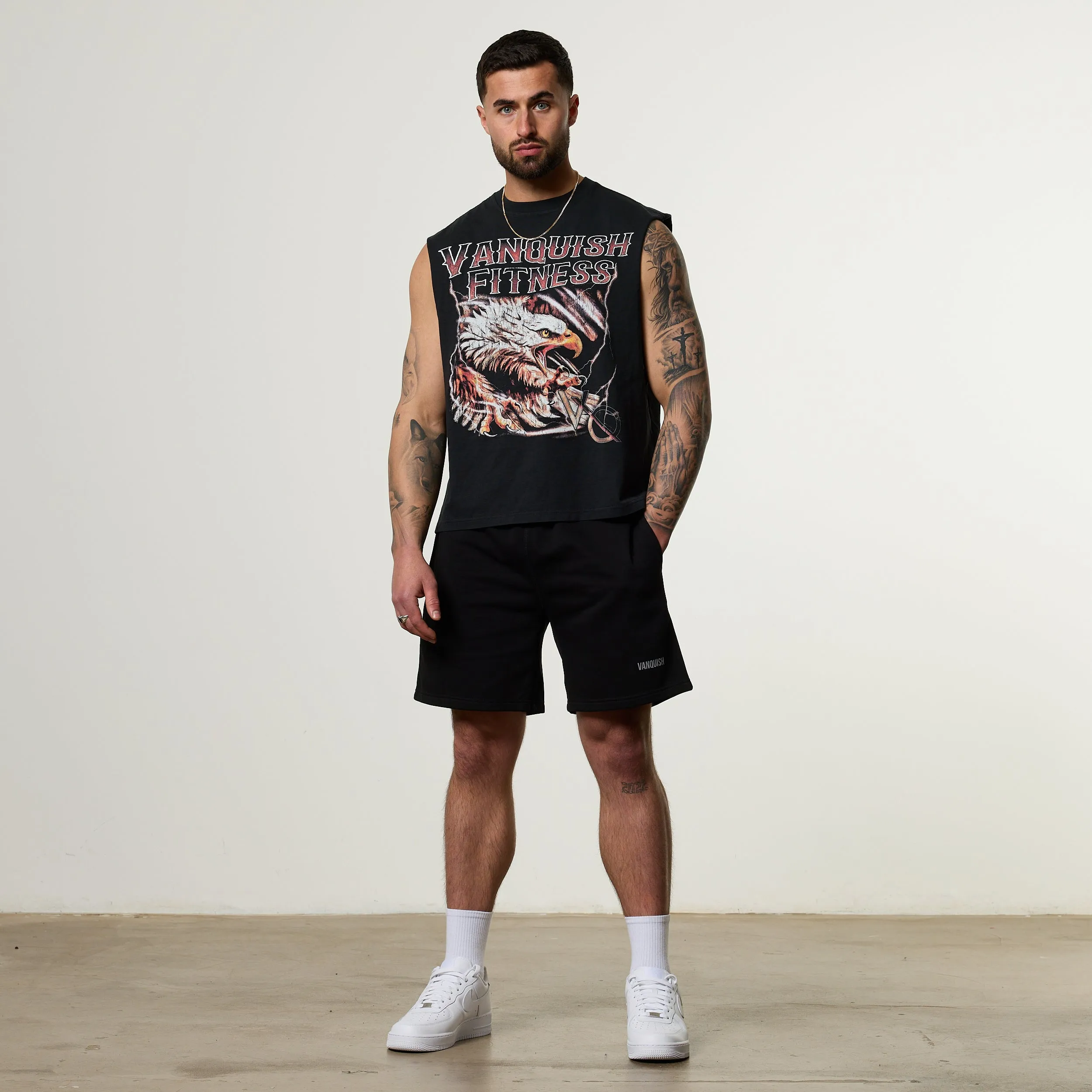 Breathable Material Eco Friendly Material Vanquish Obsidian Black Eagle Sleeveless T Shirt