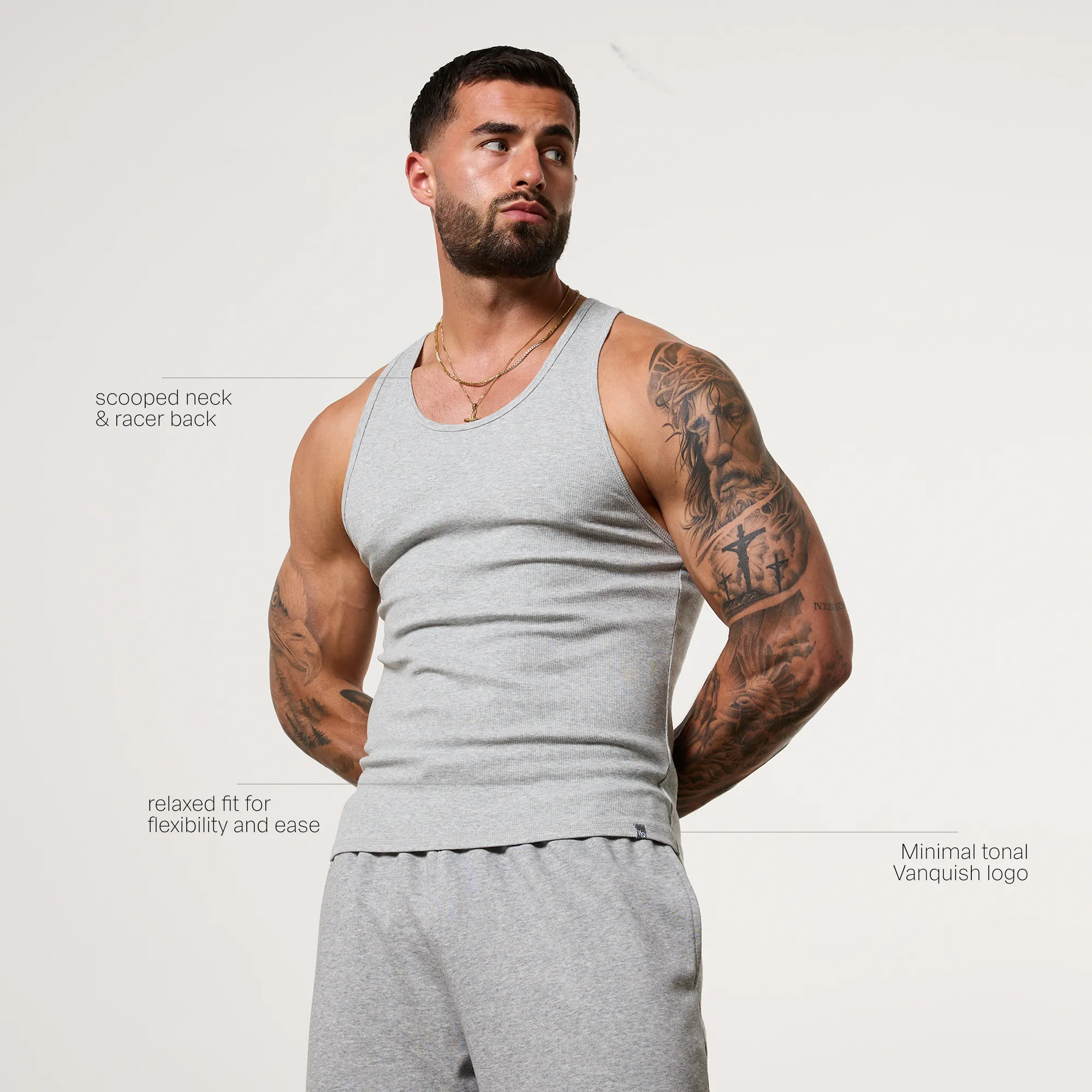 Vanquish Essential V2 Grey Melange Ribbed Tank Luxurious Stretchable