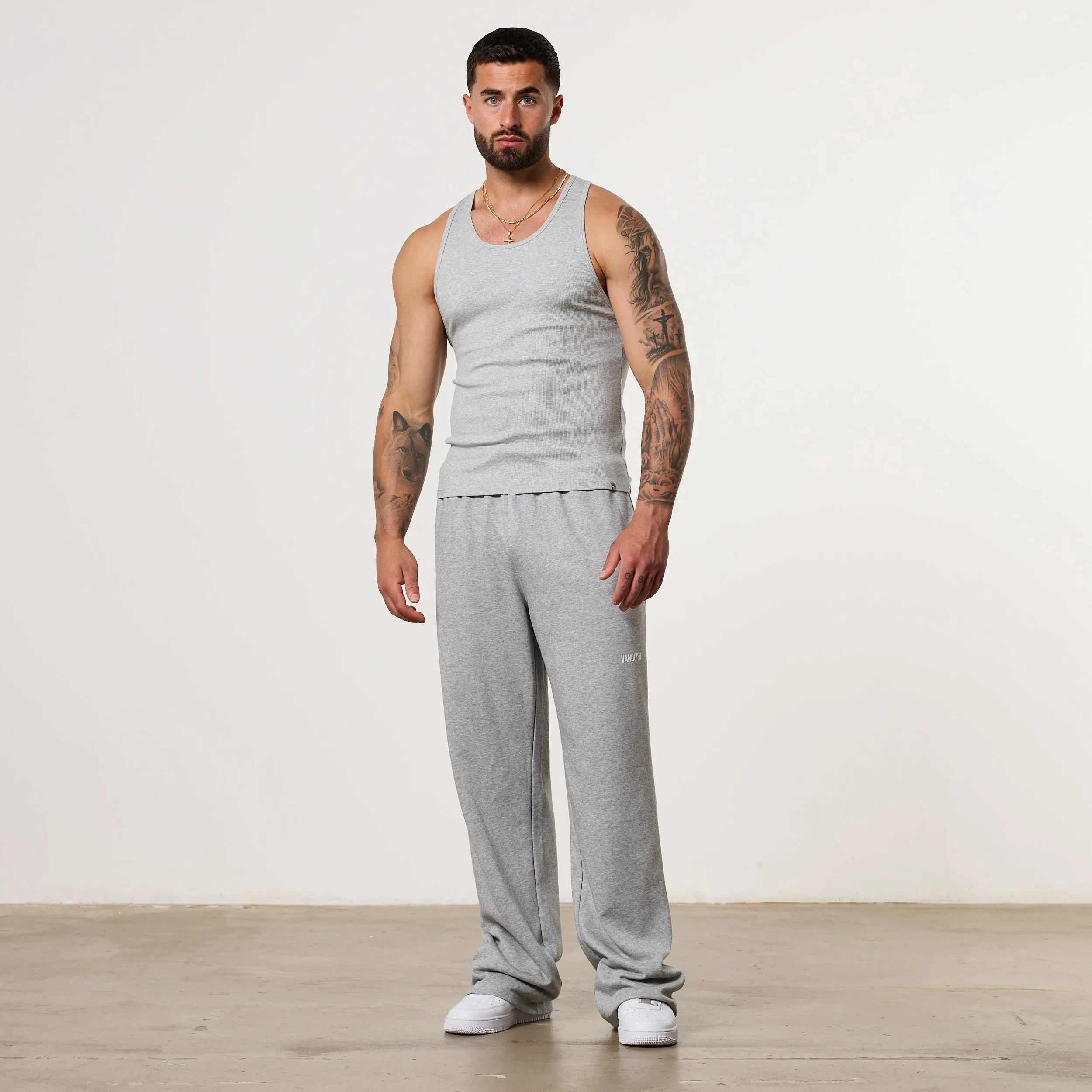 Cool and Relaxed Premium Cotton Blend Vanquish Essential V2 Grey Melange Ribbed Tank