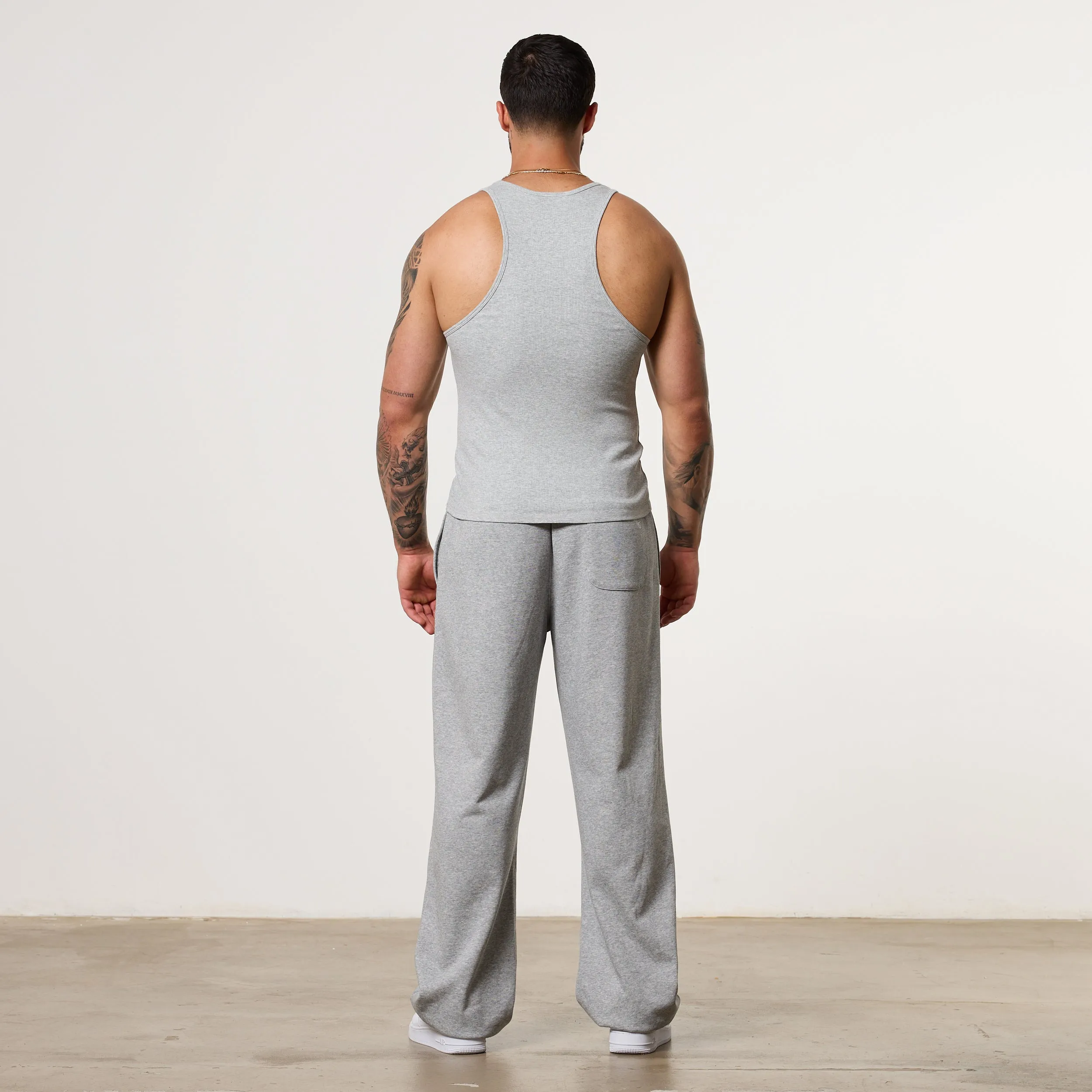 UV protected MoistureWicking Vanquish Essential V2 Grey Melange Ribbed Tank