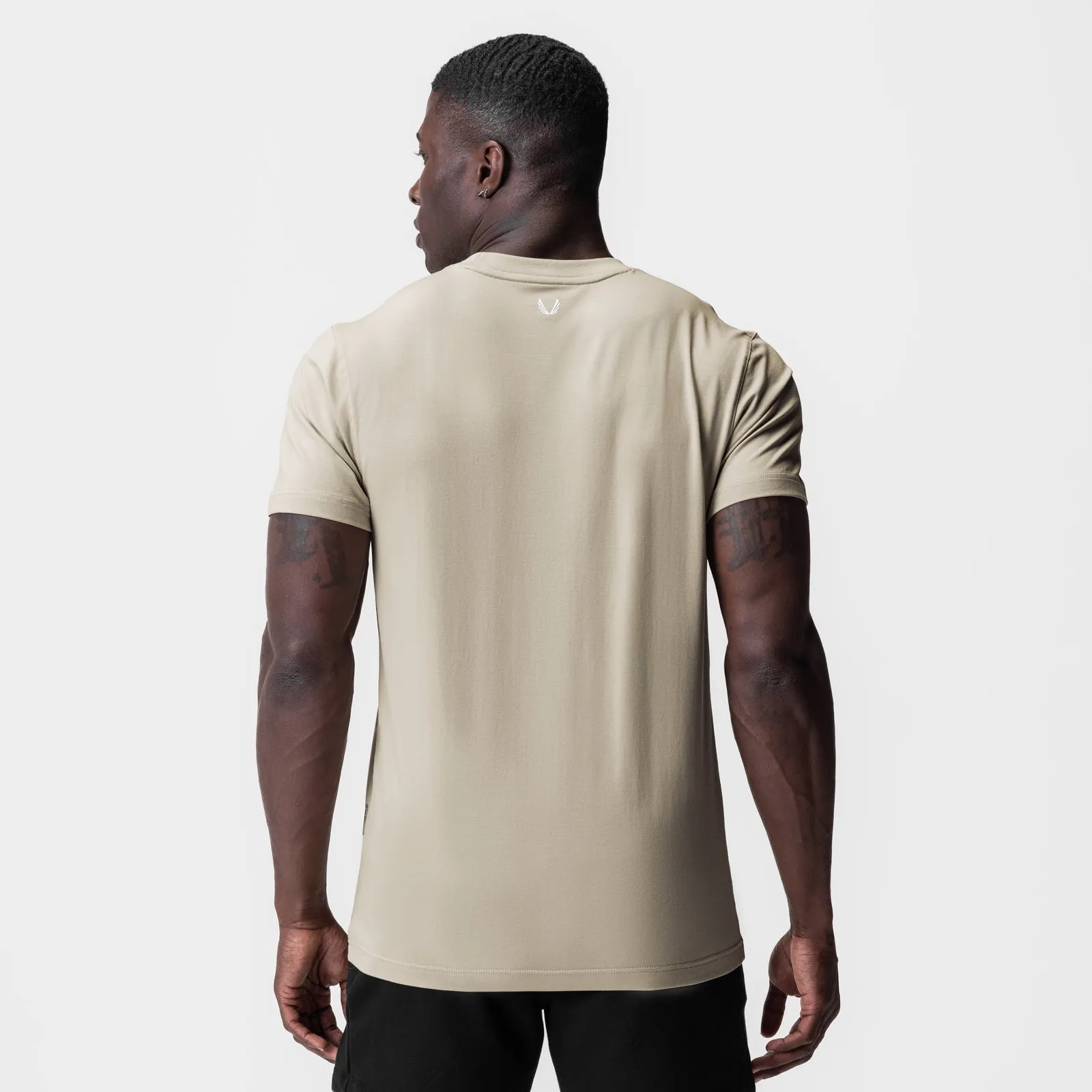 0923. Supima? Essential Tee - Sand Smoke Weekend Ready Tagless Neckline