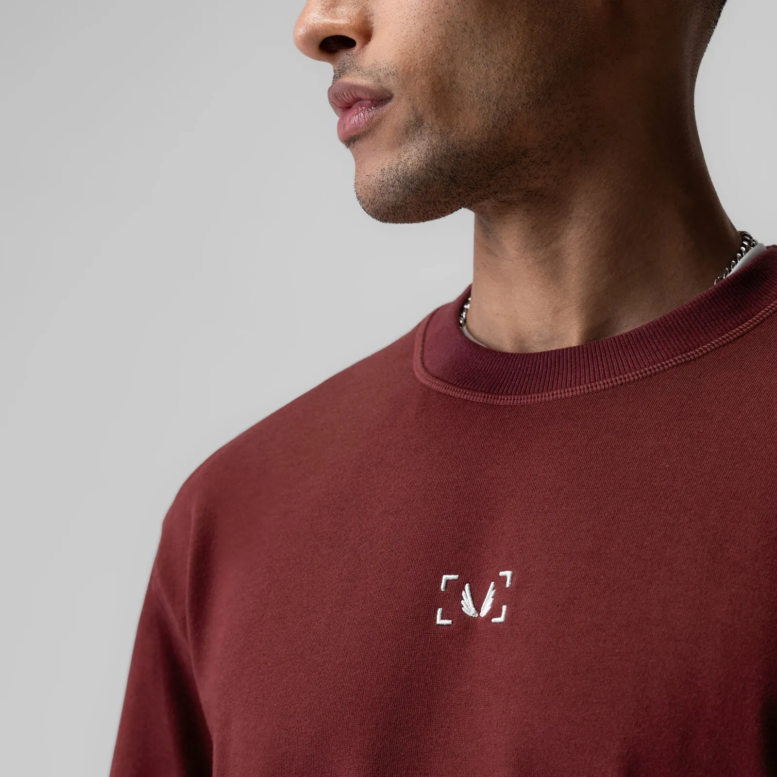 1026. Herringbone Terry Oversized Cinch Tee - Crimson V neck style