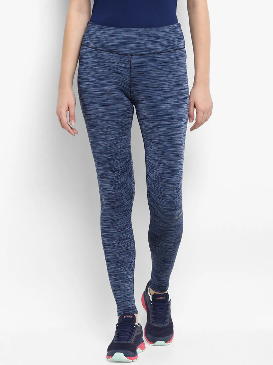 Alcis Women Patterned Blue Tights Reinforced Stitching Tall Fit Studio Practice
