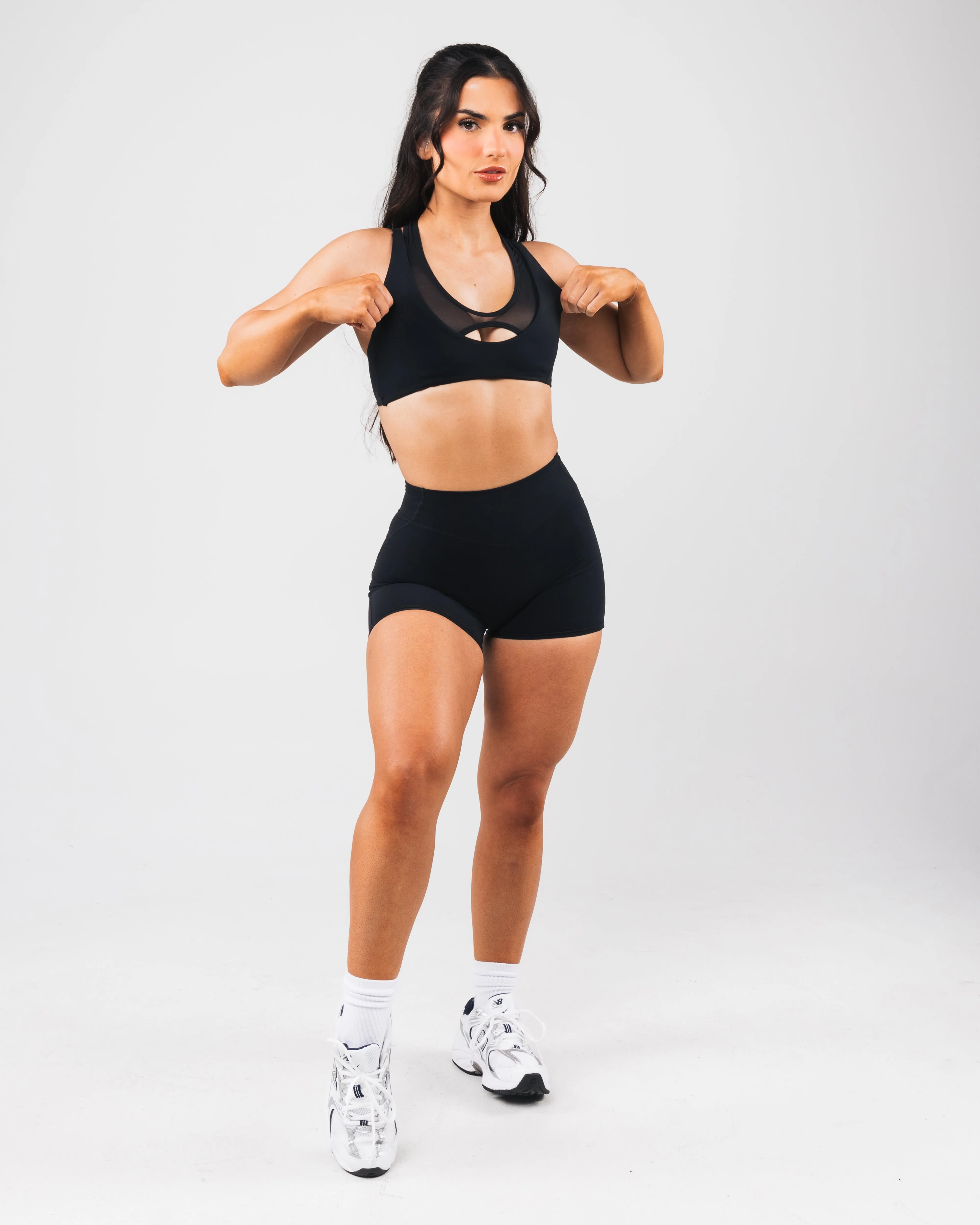 Embellished Cropped fit seams Mia Mesh Bra - Black