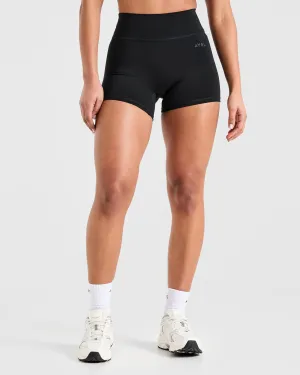 Elastic Band Lightweight Fabric Staple Shorts - Black Full - length