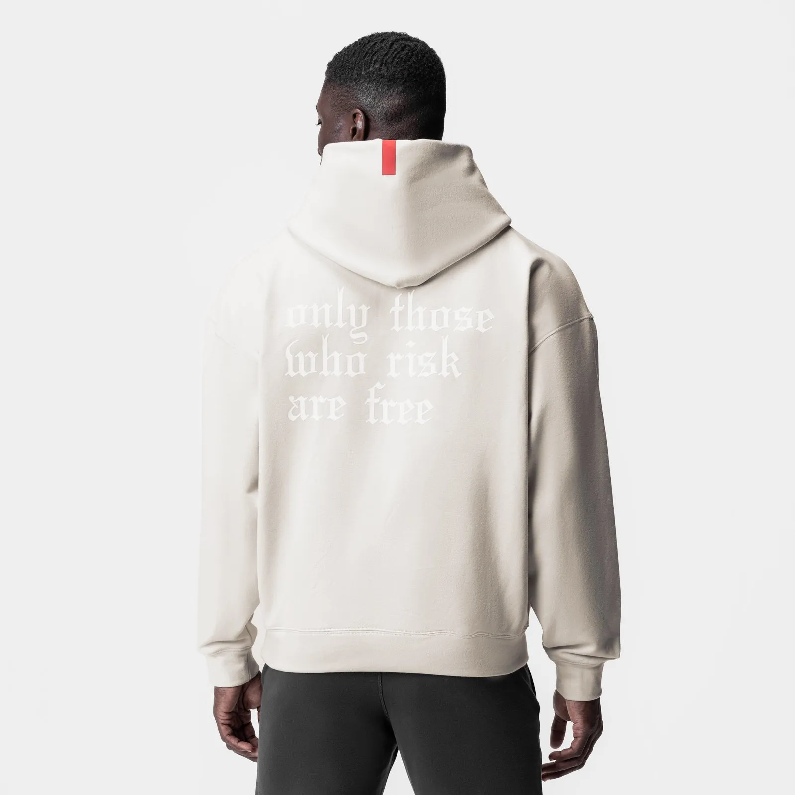 0874. Tech-Terry? Zip Pocket Hoodie - Stone/White "OTWR" Minimalist Look