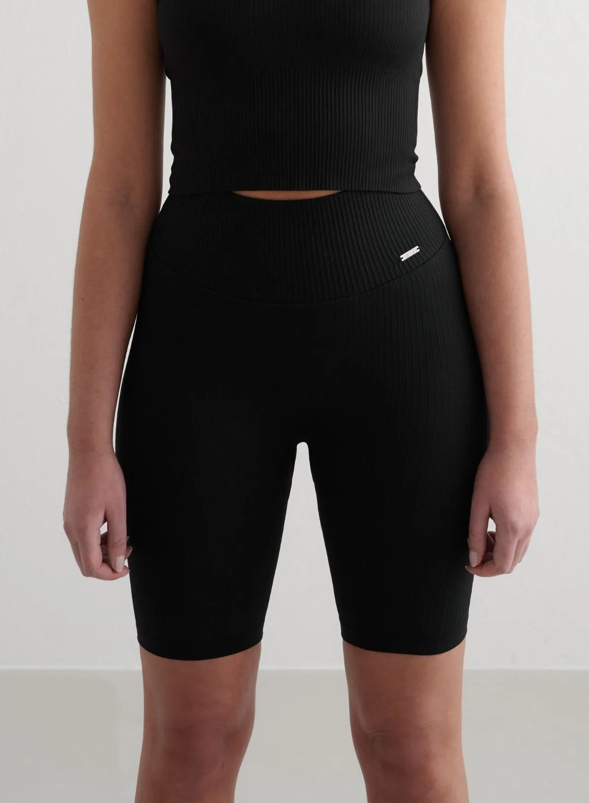 Water Repellent Coating muted colors Black Ribbed Seamless Biker Shorts