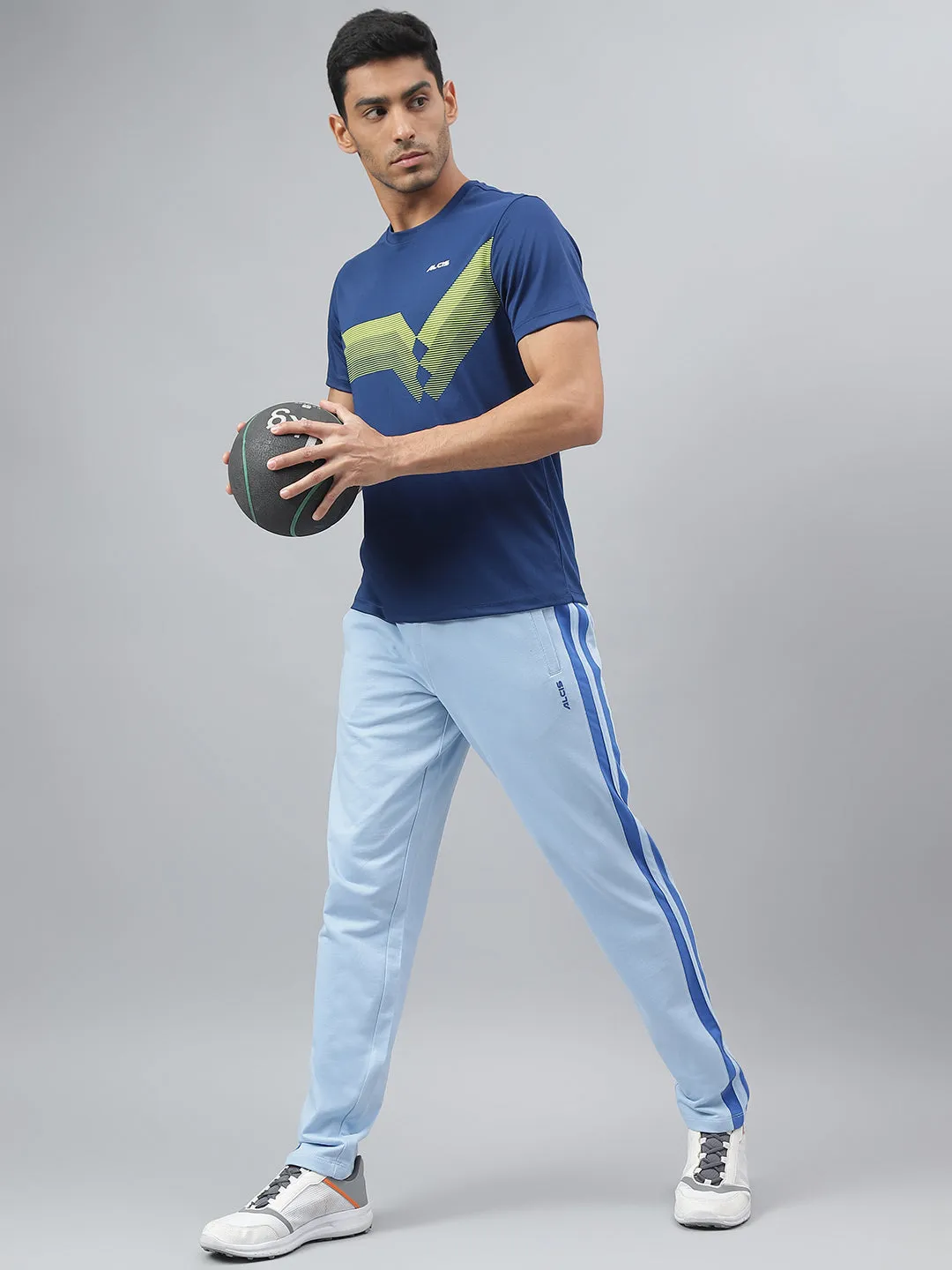 Form Fitting Alcis Men Powder Blue Slim-Fit Athleisure Track Pants
