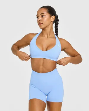 Maximum Comfort Effortless Seamless Halter Neck Sports Bra | Powdered Blue Flexible Support Frame