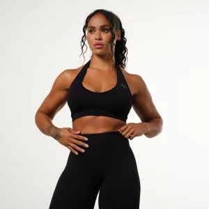 Vanquish Elevate Seamless Black Halter Neck Bra Thermal seams Durable Comfort