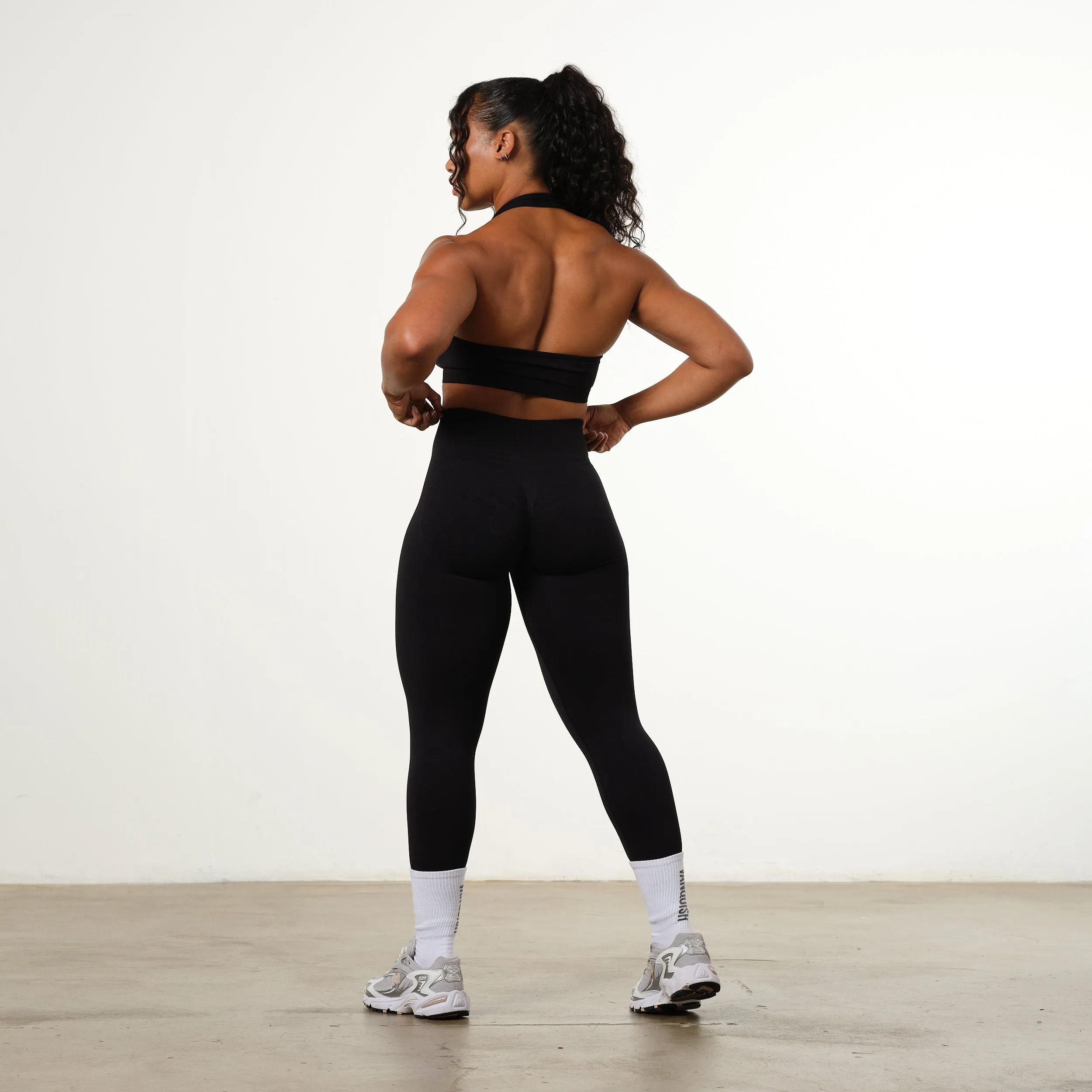 Vanquish Elevate Seamless Black Halter Neck Bra Moisture Wicking Fabric