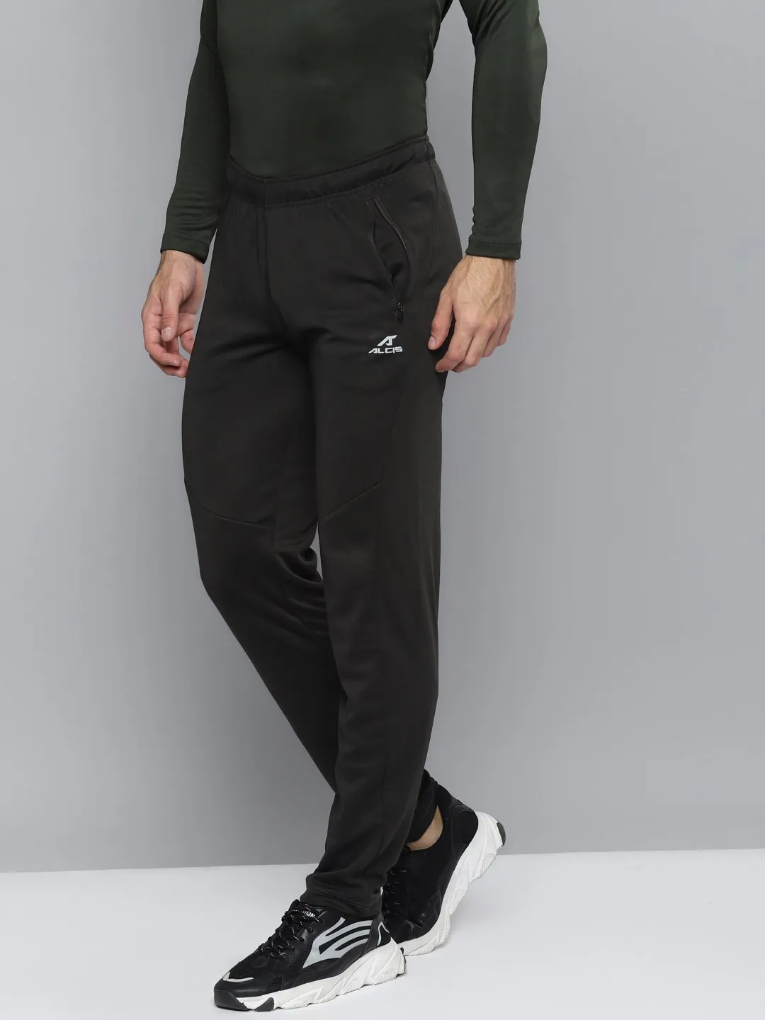 GussetedCrotch Curved Waistline Alcis Men Solid Black Track Pant