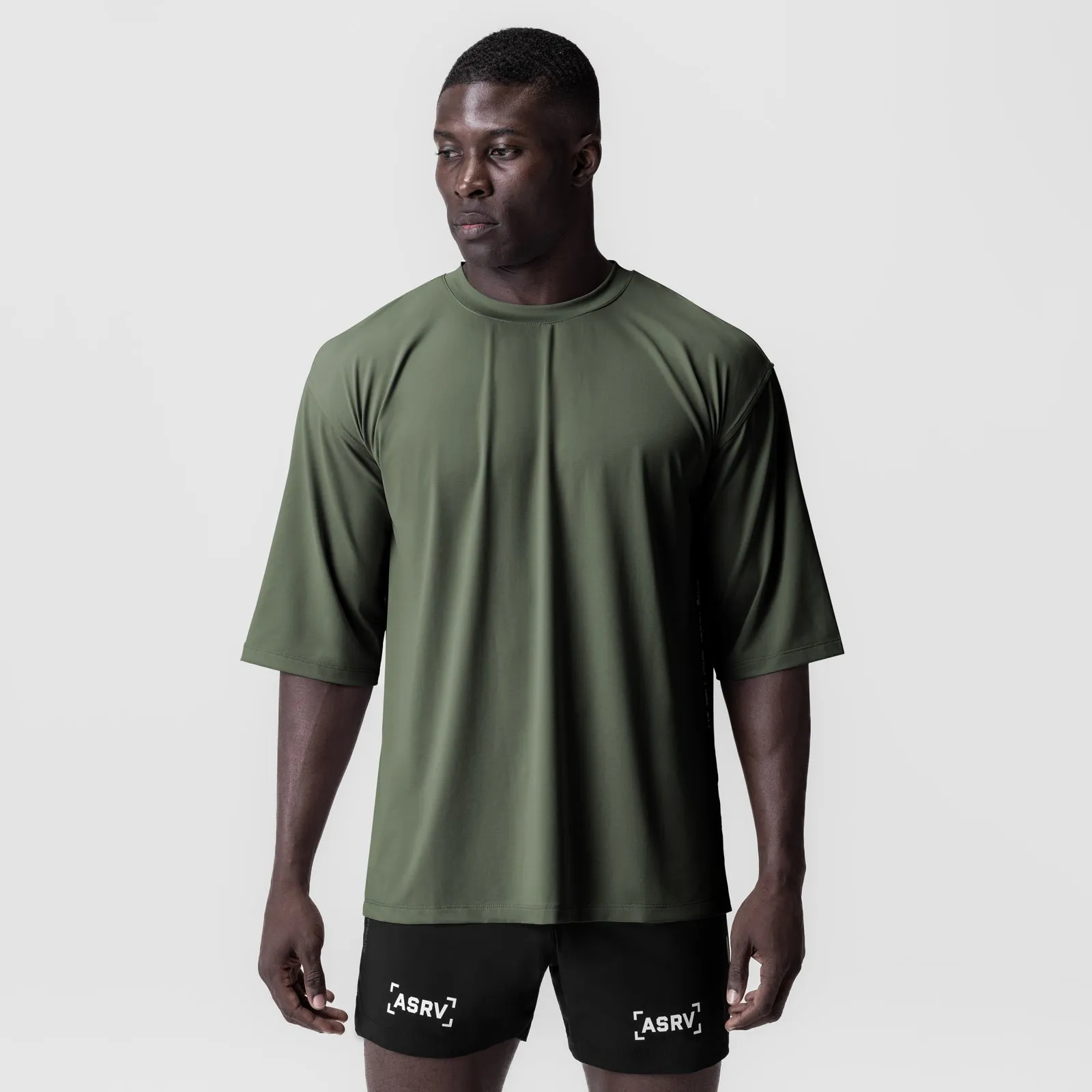 Yarn Dyed Stripes thermal 0841. 3D-Lite? 2.0 Lycra? 3/4-Sleeve Oversized Tee - Olive "OTWR"