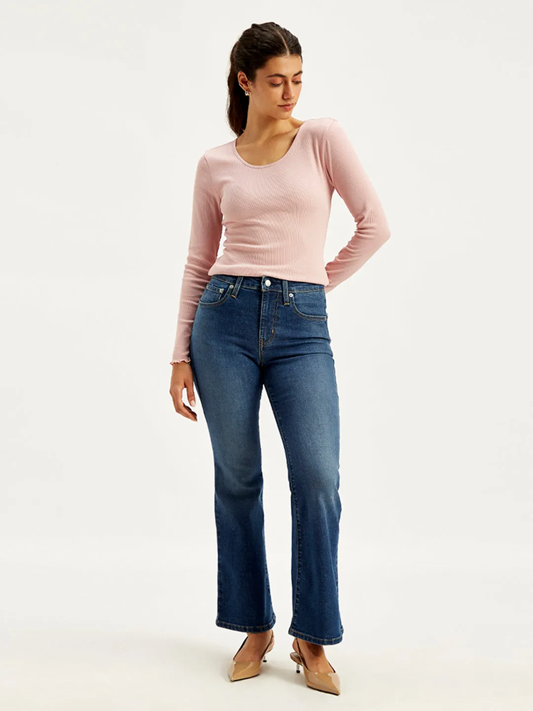 Stylish Touch Women's 726 Indigo Flared Fit High Rise Jeans
