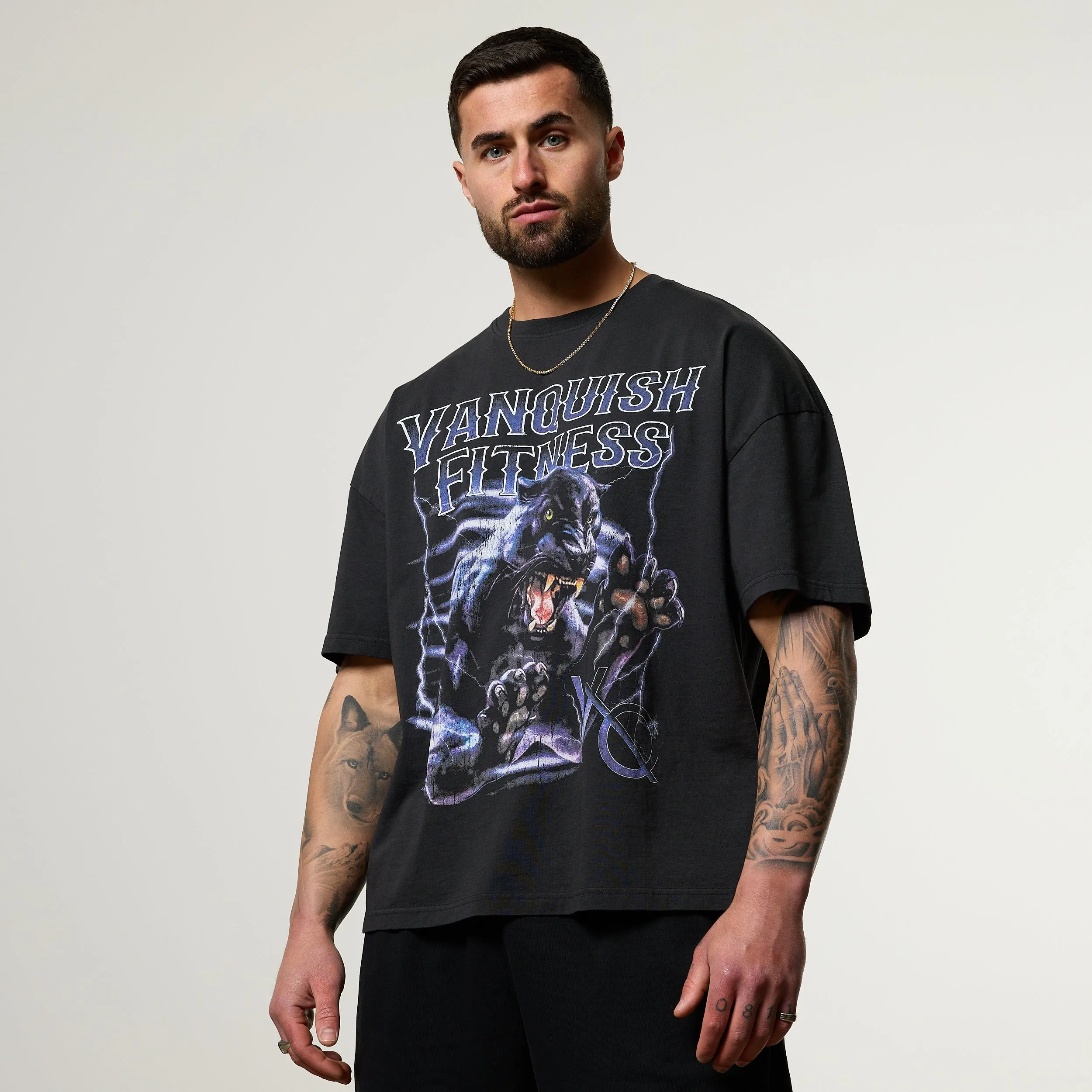 Vanquish Obsidian Black Panther Oversized Boxy T Shirt Reinforced Hems Beach Wear