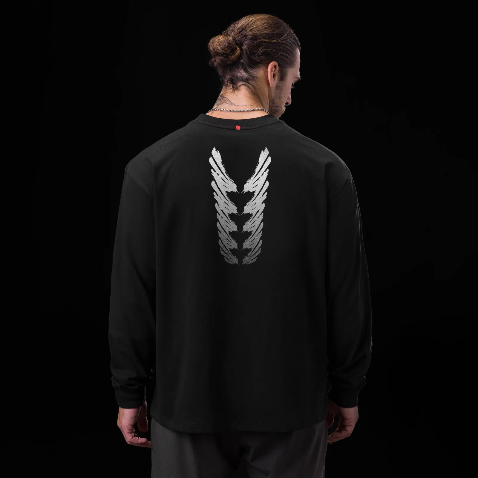Warm Male version 0851. Tech Essential? Relaxed Long Sleeve - Black "Brush Stroke"