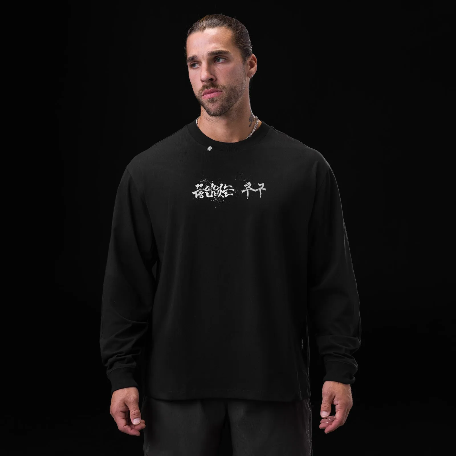 0851. Tech Essential? Relaxed Long Sleeve - Black "Brush Stroke" Fashionista Pastel