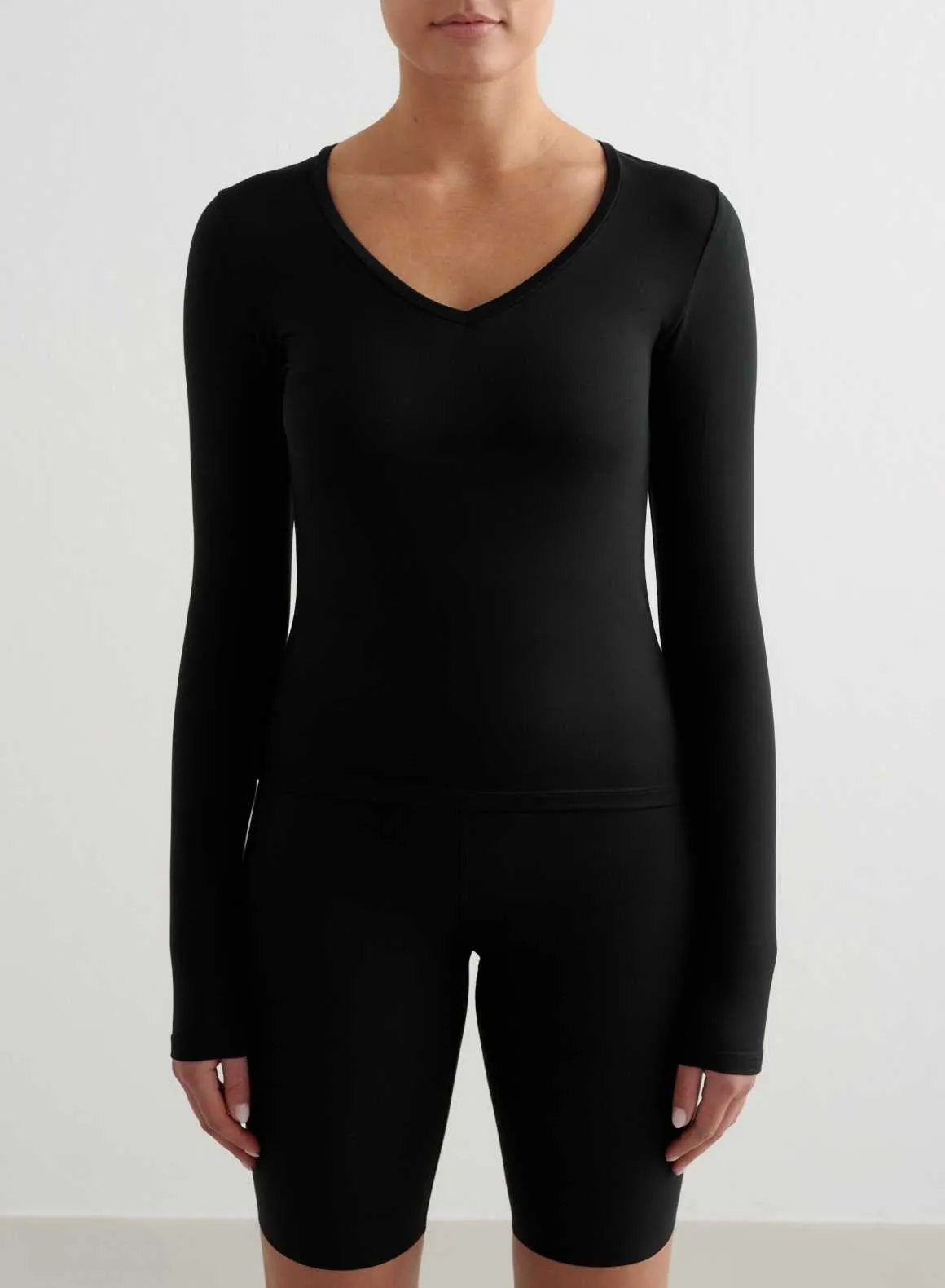 Comfy Black Soft Basic V-Neck Long Sleeve