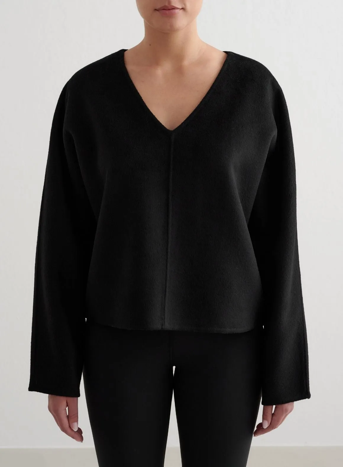 Plain Regular Fit Black Wool Sweatshirt