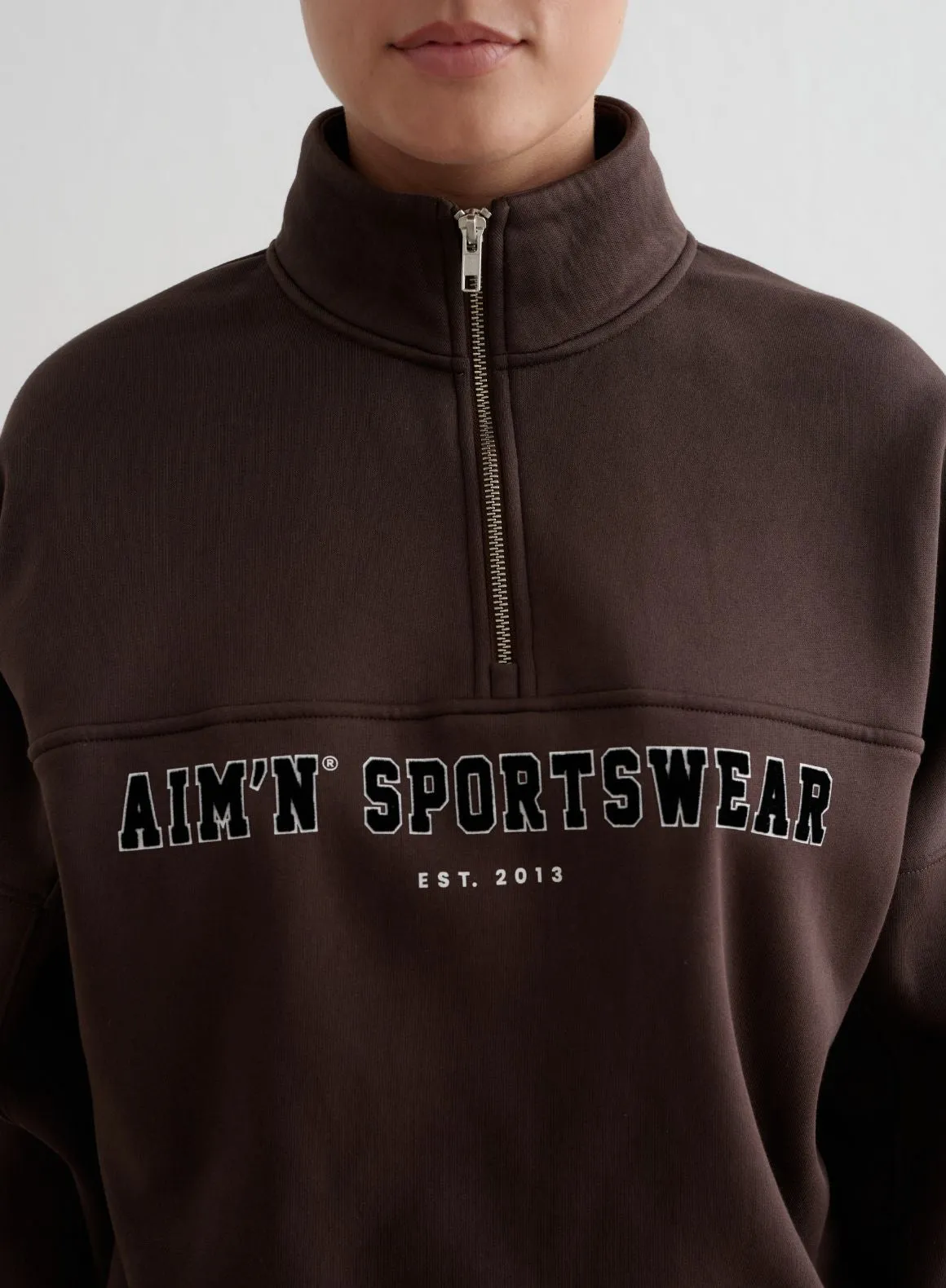 ribbed Chocolate Varsity Sweat Half Zip