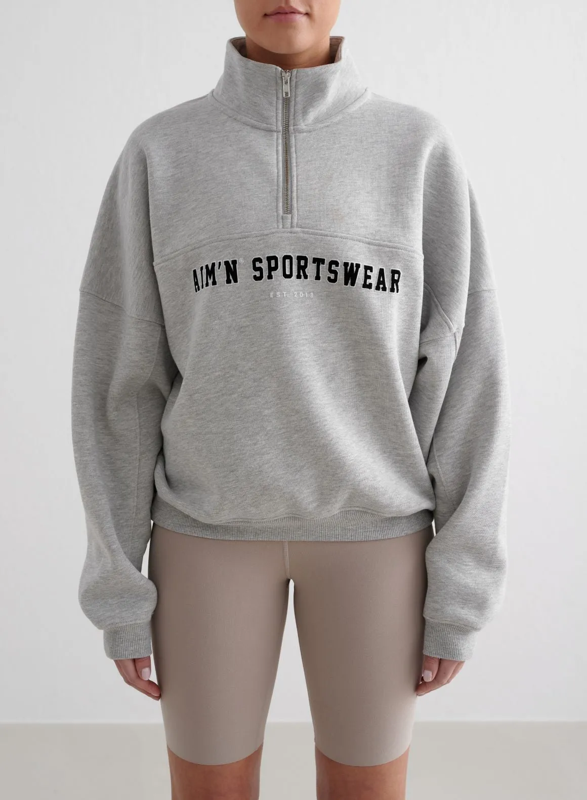 Printed Pattern basement Grey Melange Varsity Sweat Half Zip