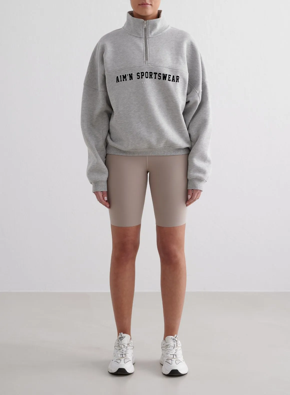 crew neck Grey Melange Varsity Sweat Half Zip