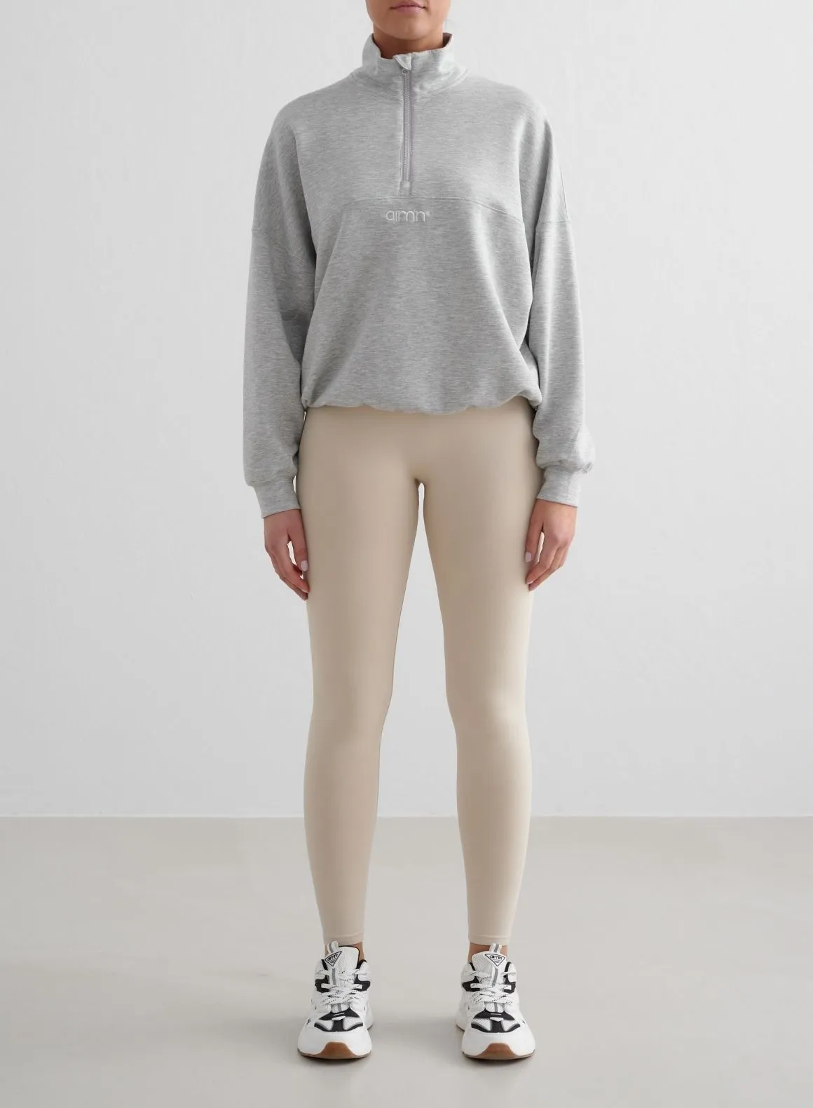 Light Grey Melange Comfy Modal Half Zip polka dot style