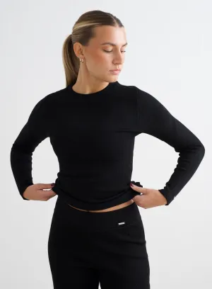 Booted Black Ribbed Wool Long Sleeve