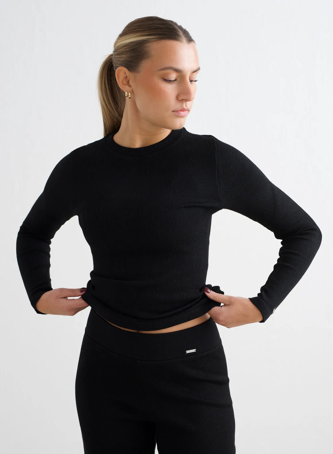 Booted Black Ribbed Wool Long Sleeve