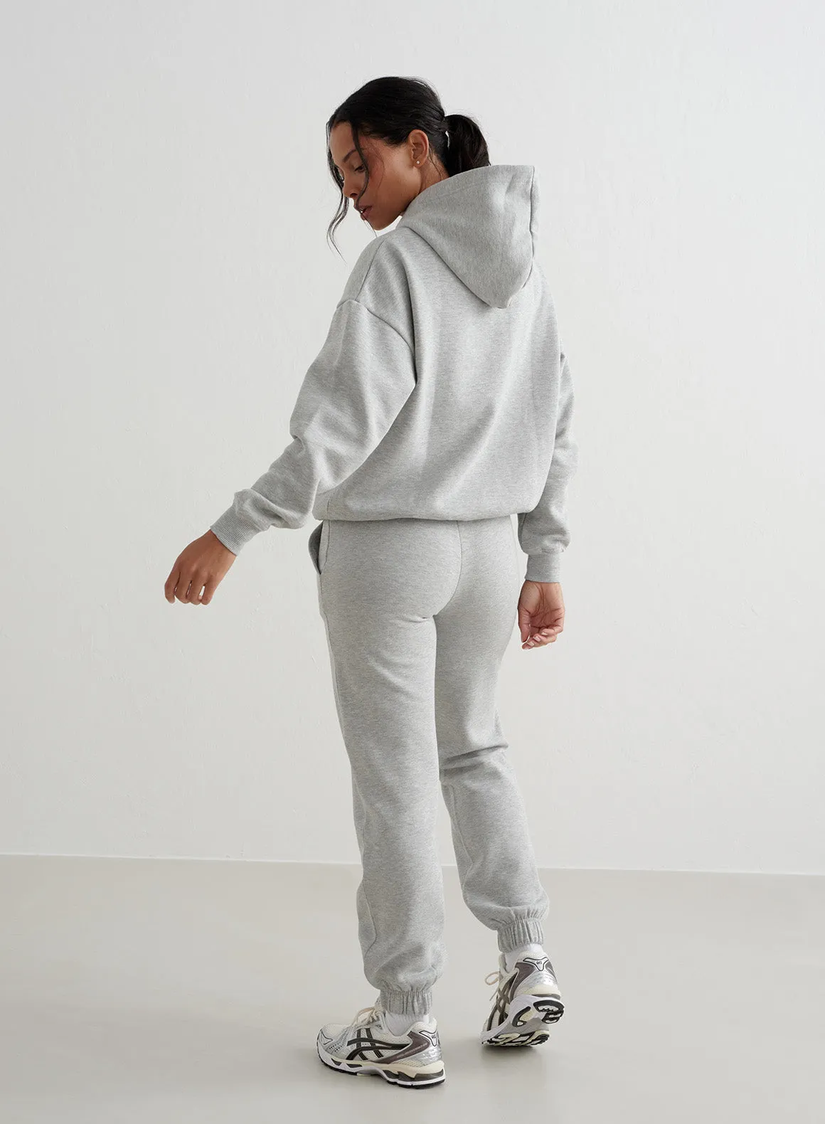 Grey Melange Varsity Sweat Hood Autumn - wear