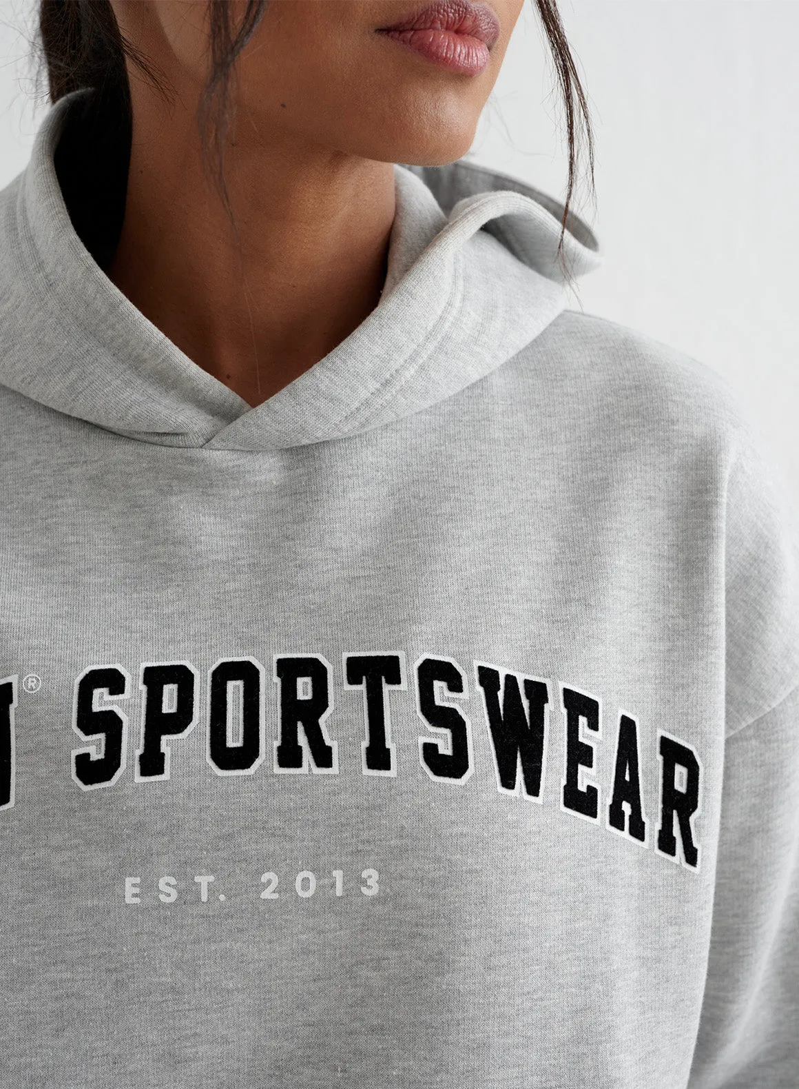 Grey Melange Varsity Sweat Hood Fashionable driving