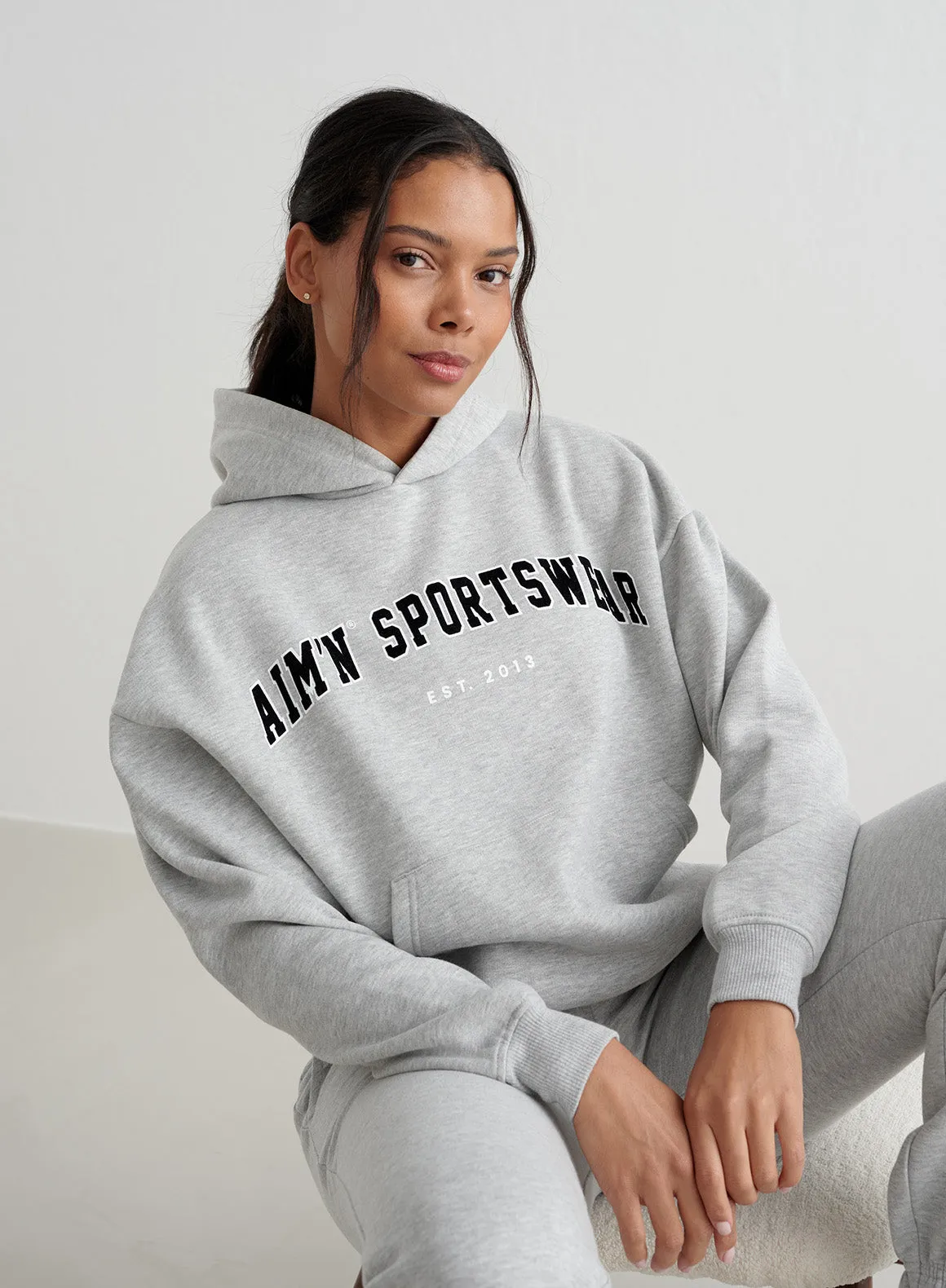 Grey Melange Varsity Sweat Hood Machine - made