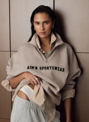 Low Maintenance Fabric Dark Clay Varsity Sweat Half Zip