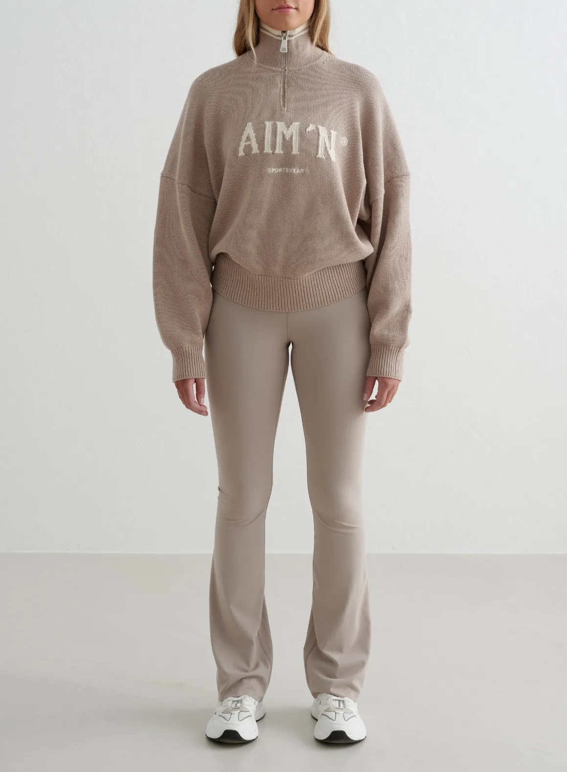Dark Clay College Knitted Half Zip Health related