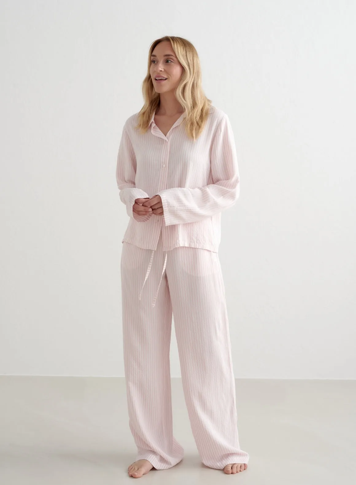 Zipped closure Winter Bloom Stripe Pyjama Shirt