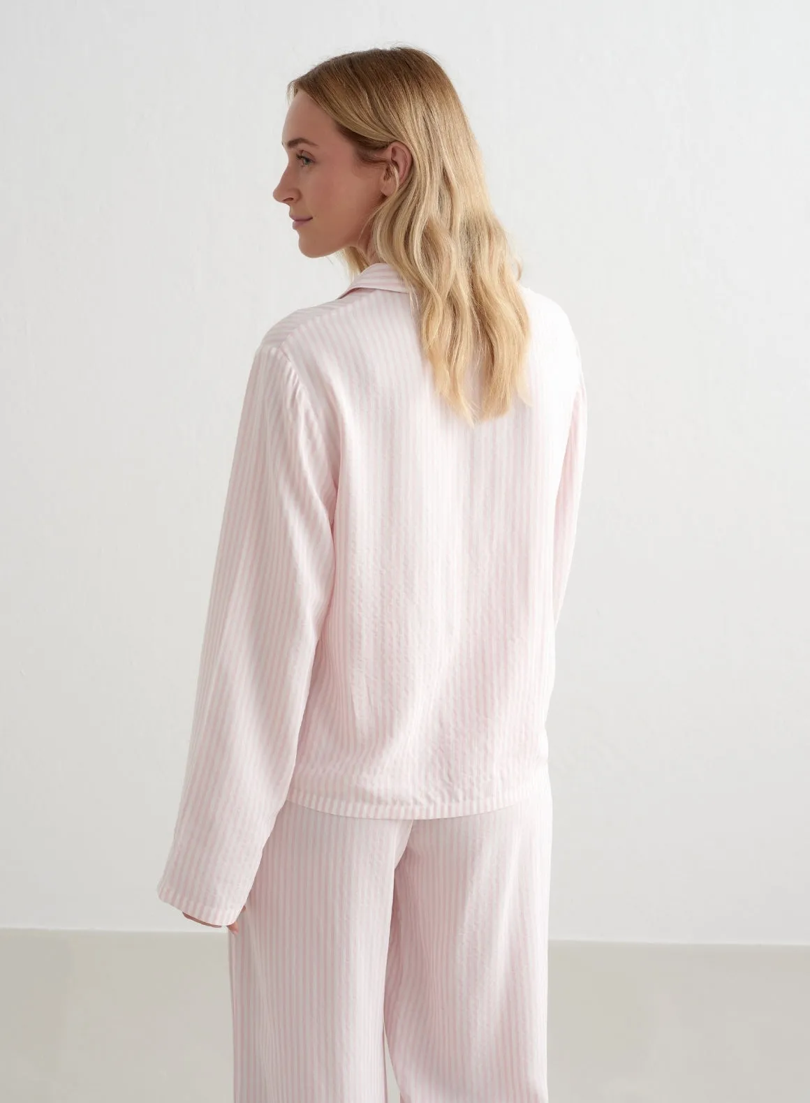 Winter Bloom Stripe Pyjama Shirt Casual Elegance